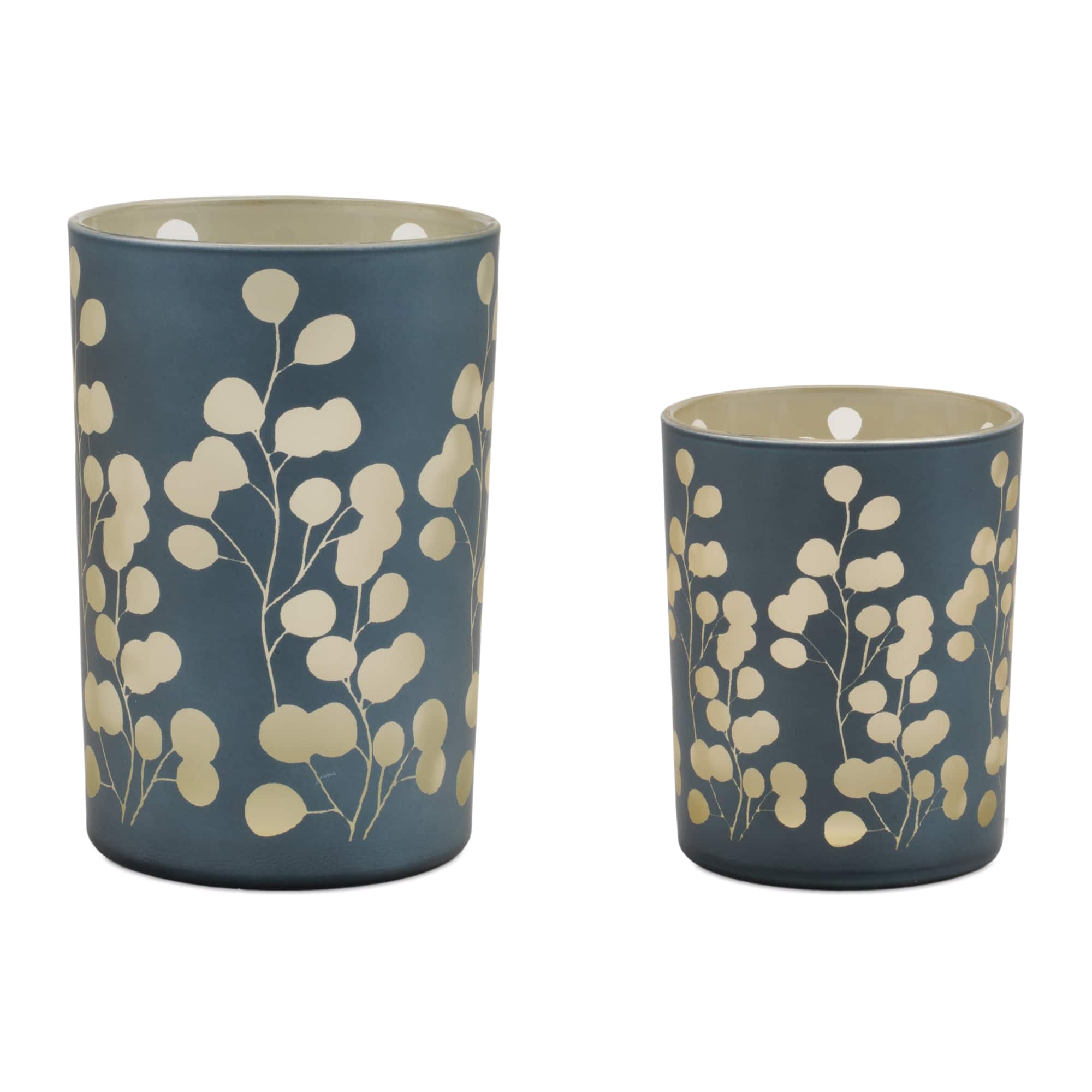 Frosted Foliage Glass Candle Holder Set