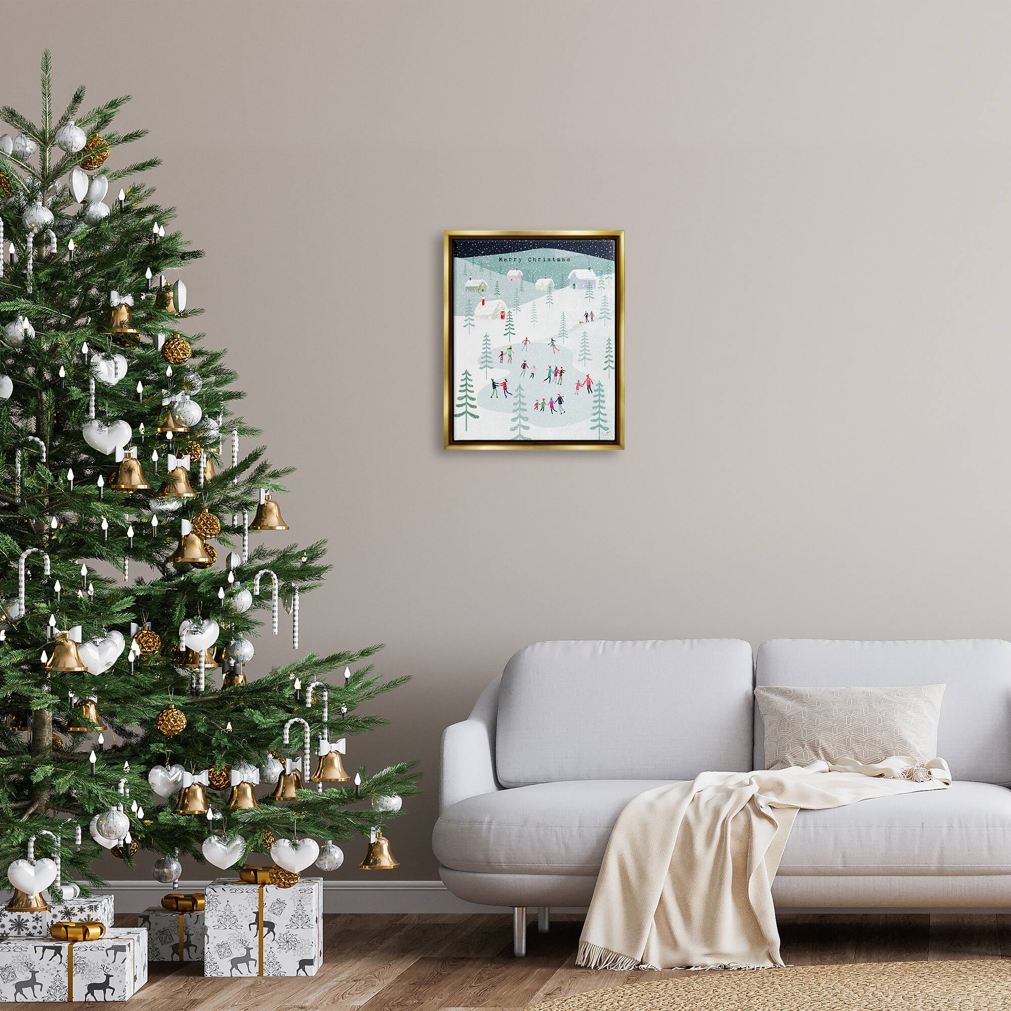 Stupell Industries Merry Christmas Winter Ice Skating Framed Floater Canvas Wall Art