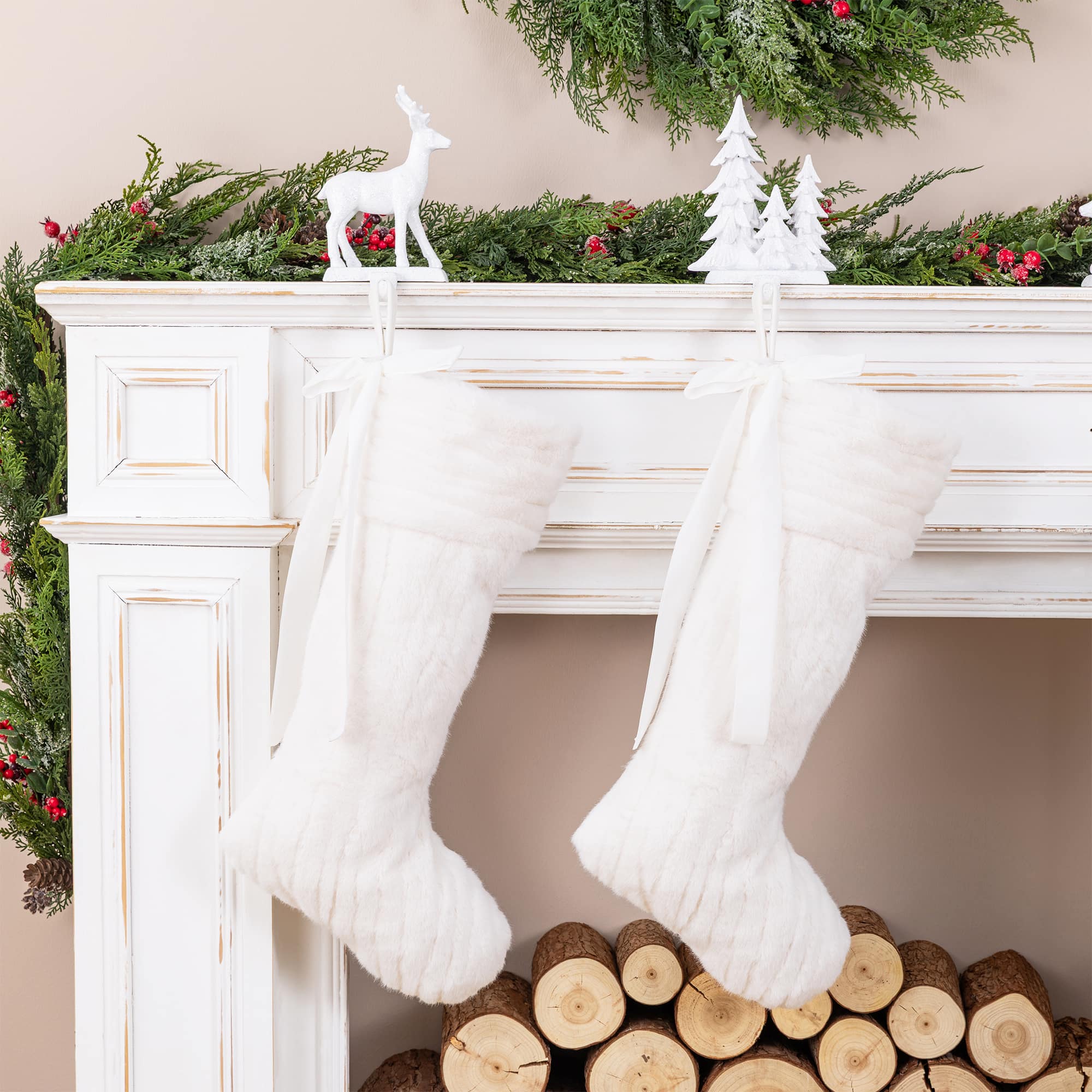 Glitzhome® 24" White Textured Plush Christmas Stocking