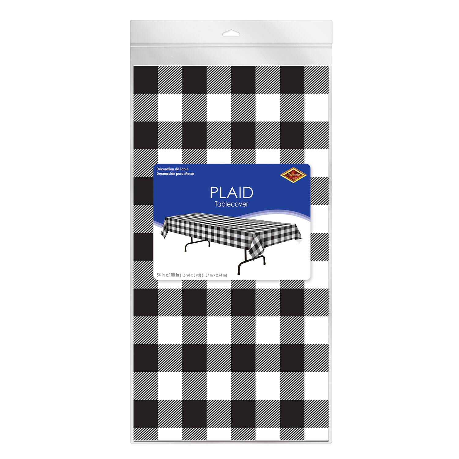 Beistle 54" x 108" Black and White Plaid Table Cover