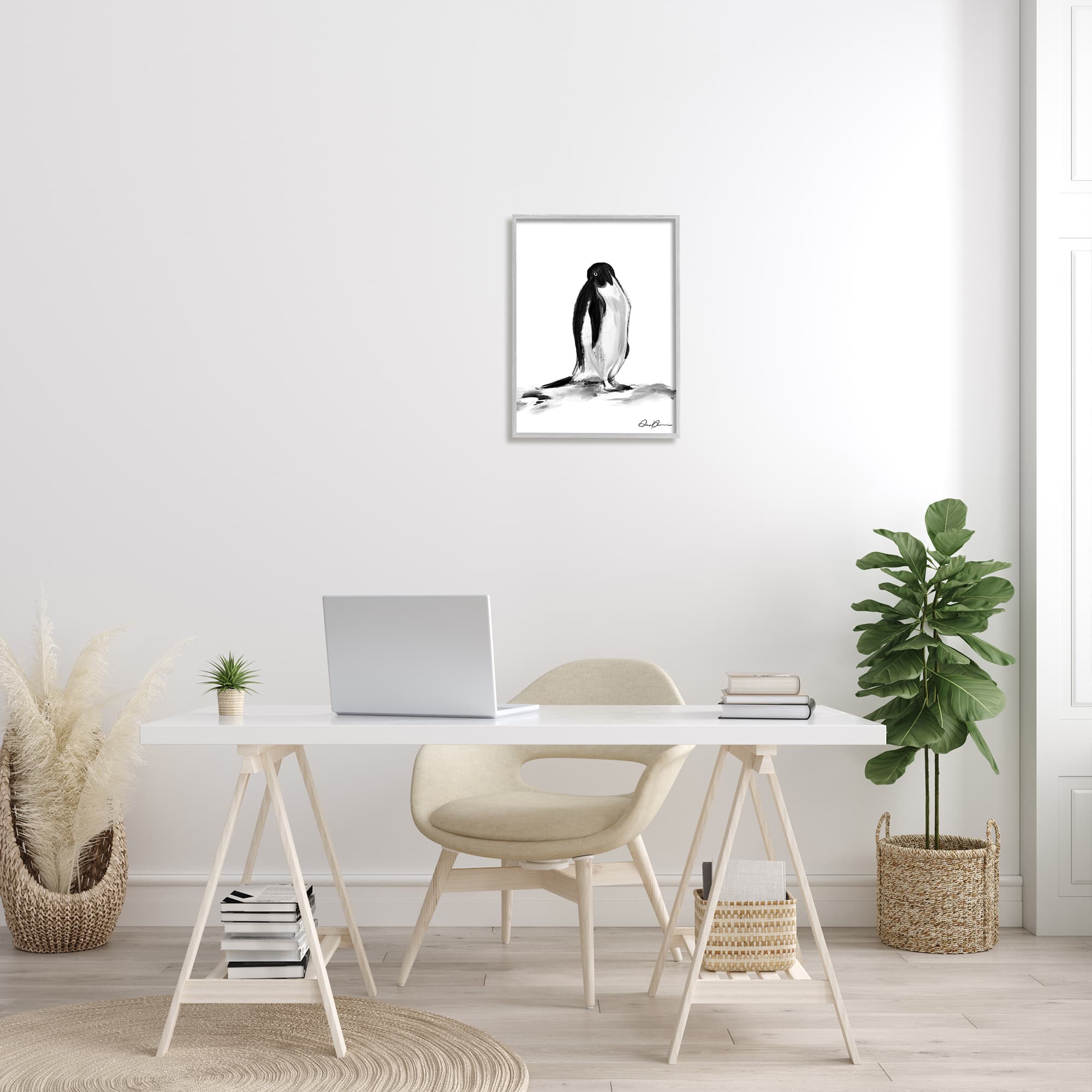 Stupell Industries Bashful Penguin Giclée Textured Farmhouse Framed Wall Art