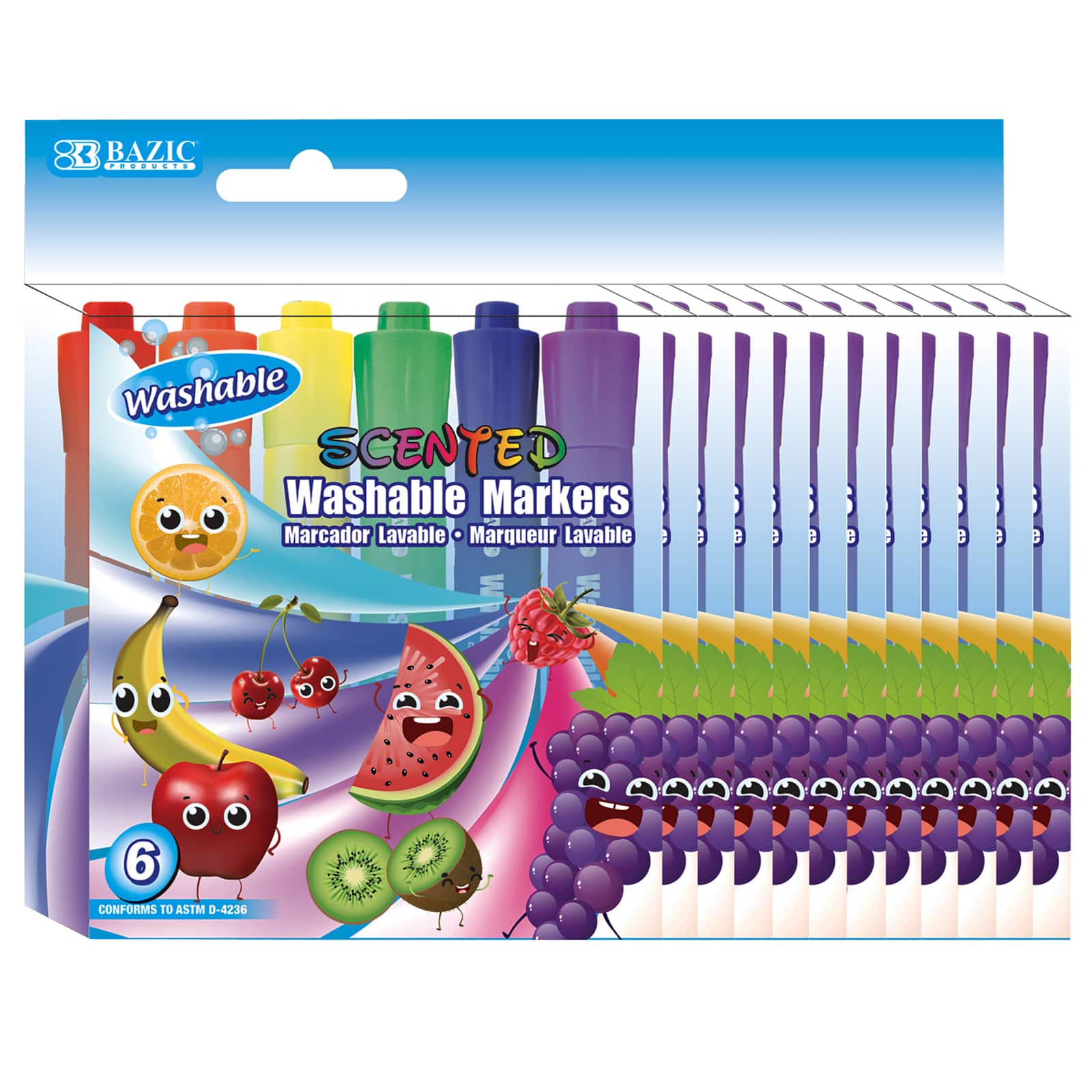 6 Packs: 12 Packs 6 ct. (432 total) BAZIC® Scented Washable Markers
