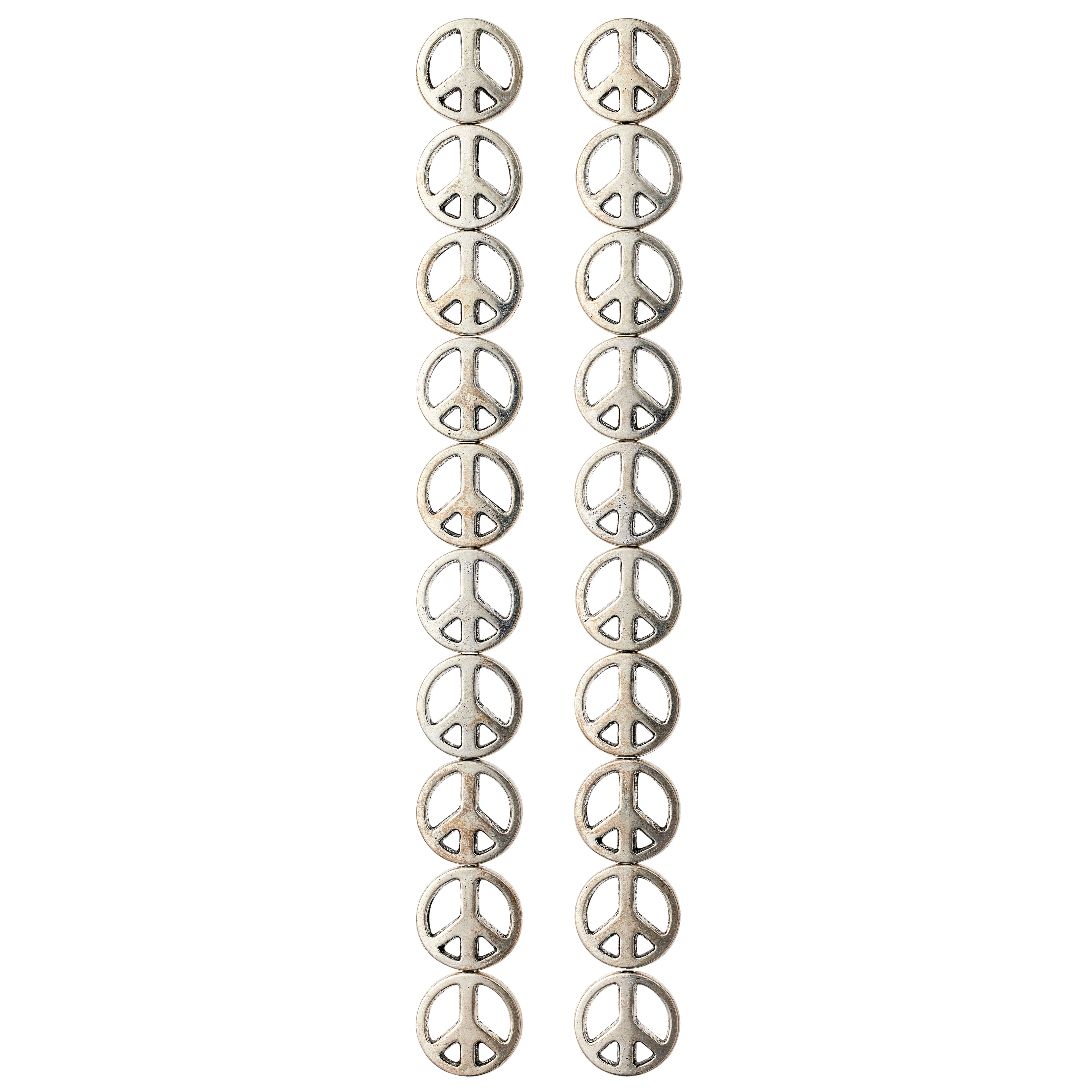 12 Pack: Silver Metal Peace Beads, 13mm by Bead Landing™