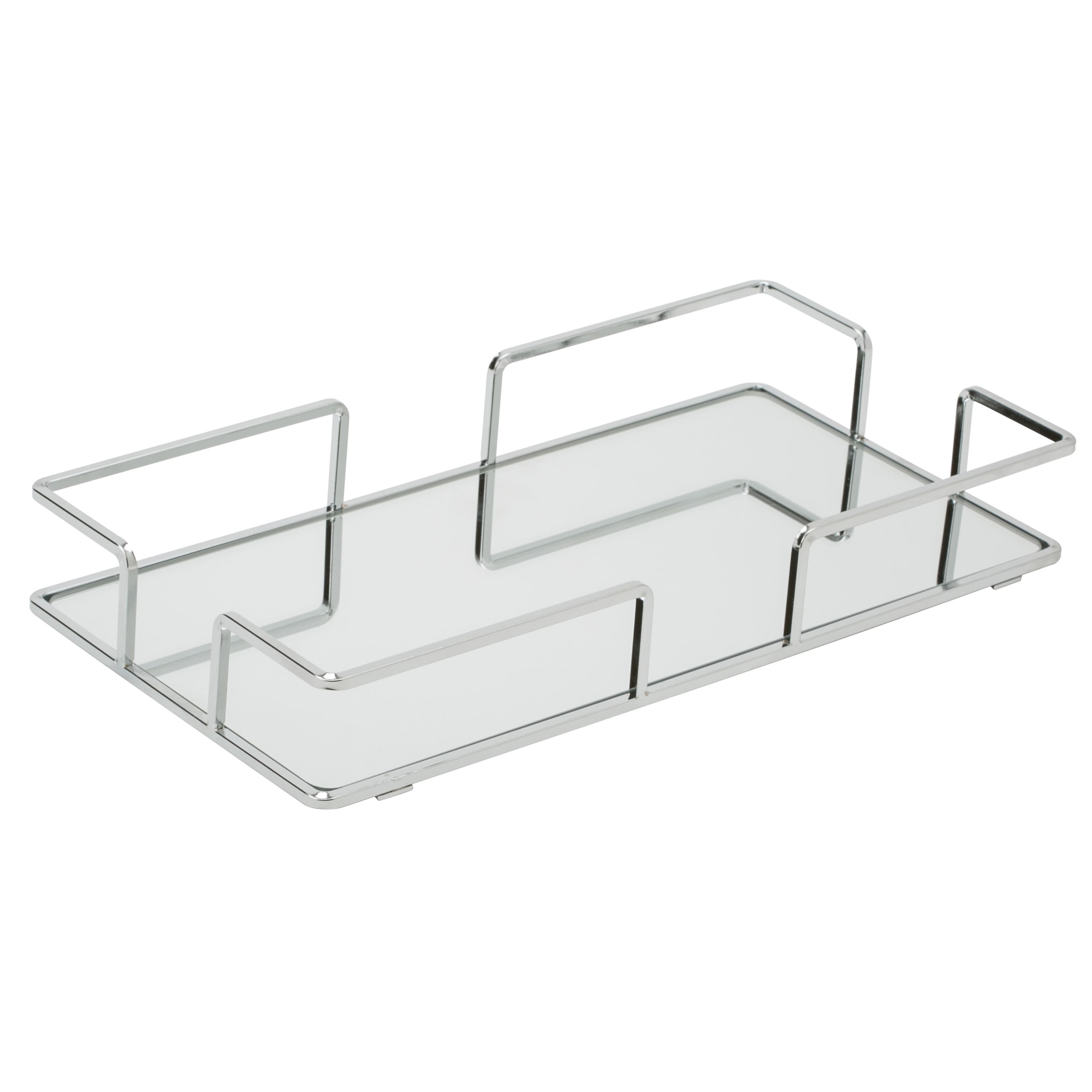 Home Details 14" Chrome Modern Rectangular Mirror Vanity Tray