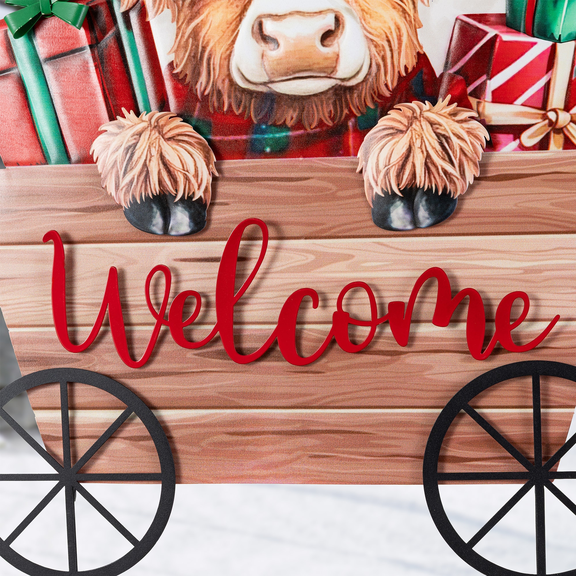 Glitzhome® 24.25" Christmas Metal Highland Cow with Barrow Yard Stake