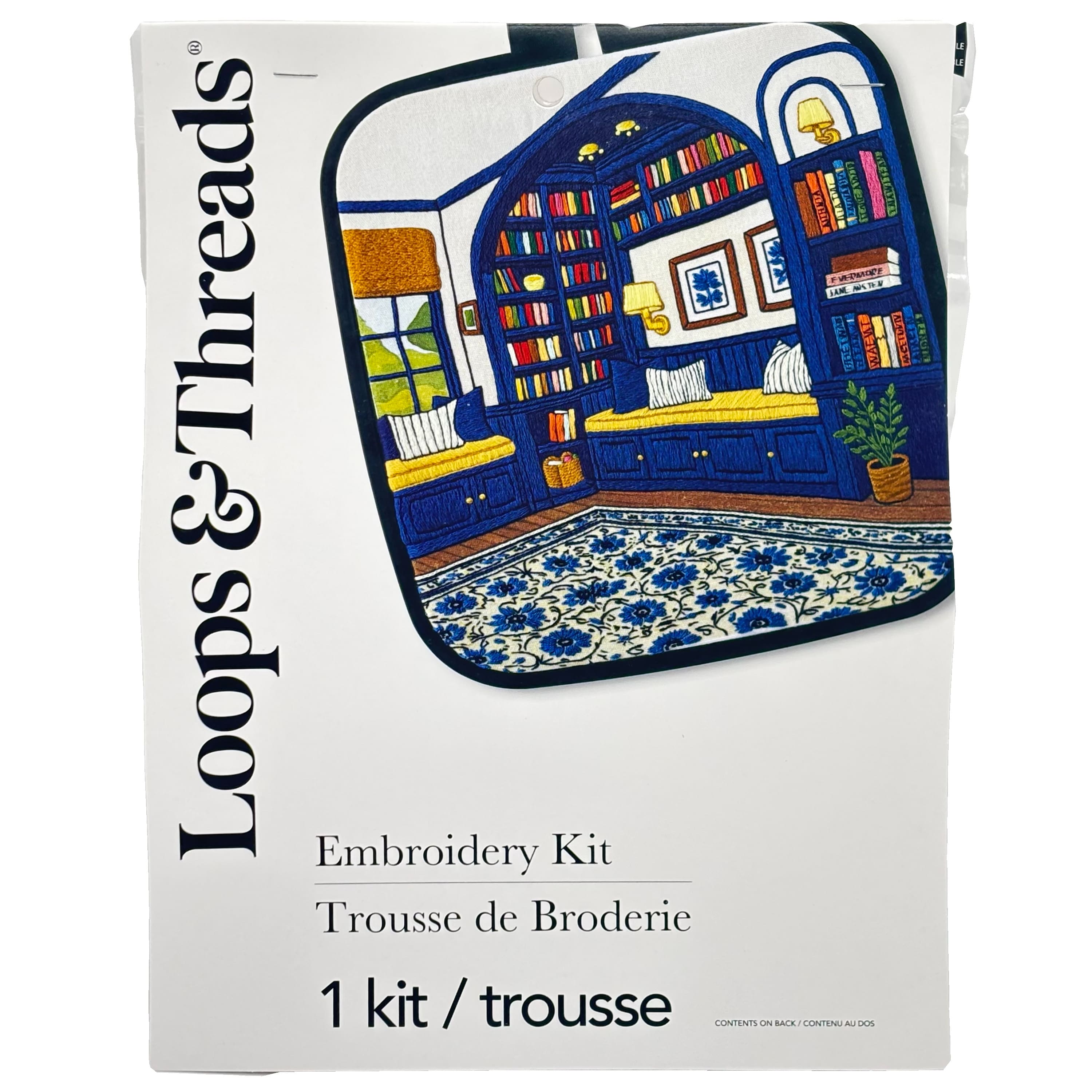 8.07" x 7.09" Embellished Blue Book Nook Embroidery Kit by Loops & Threads®