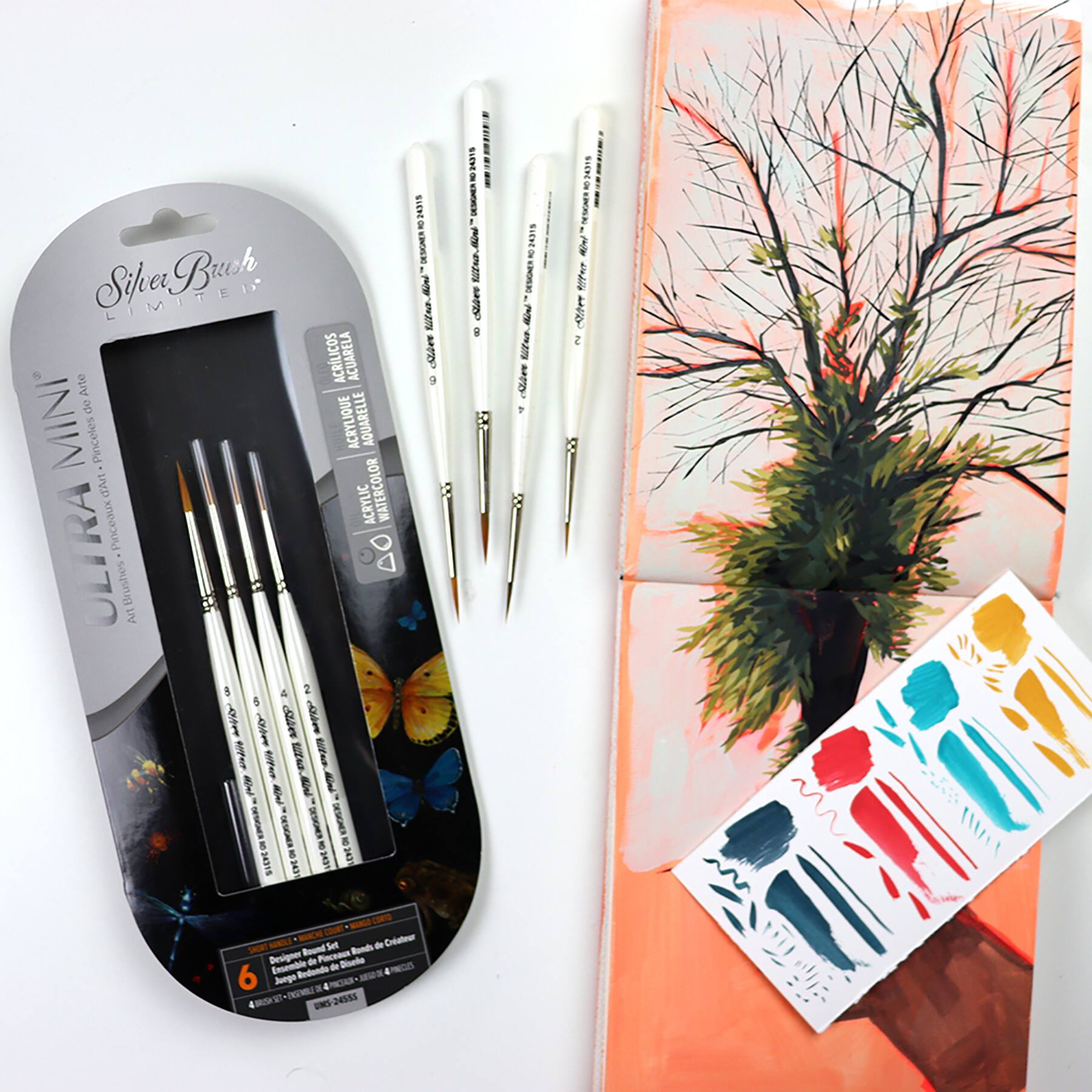 Silver Brush Limited Ultra Mini® White handles ultimate round Brushes, Set of 4