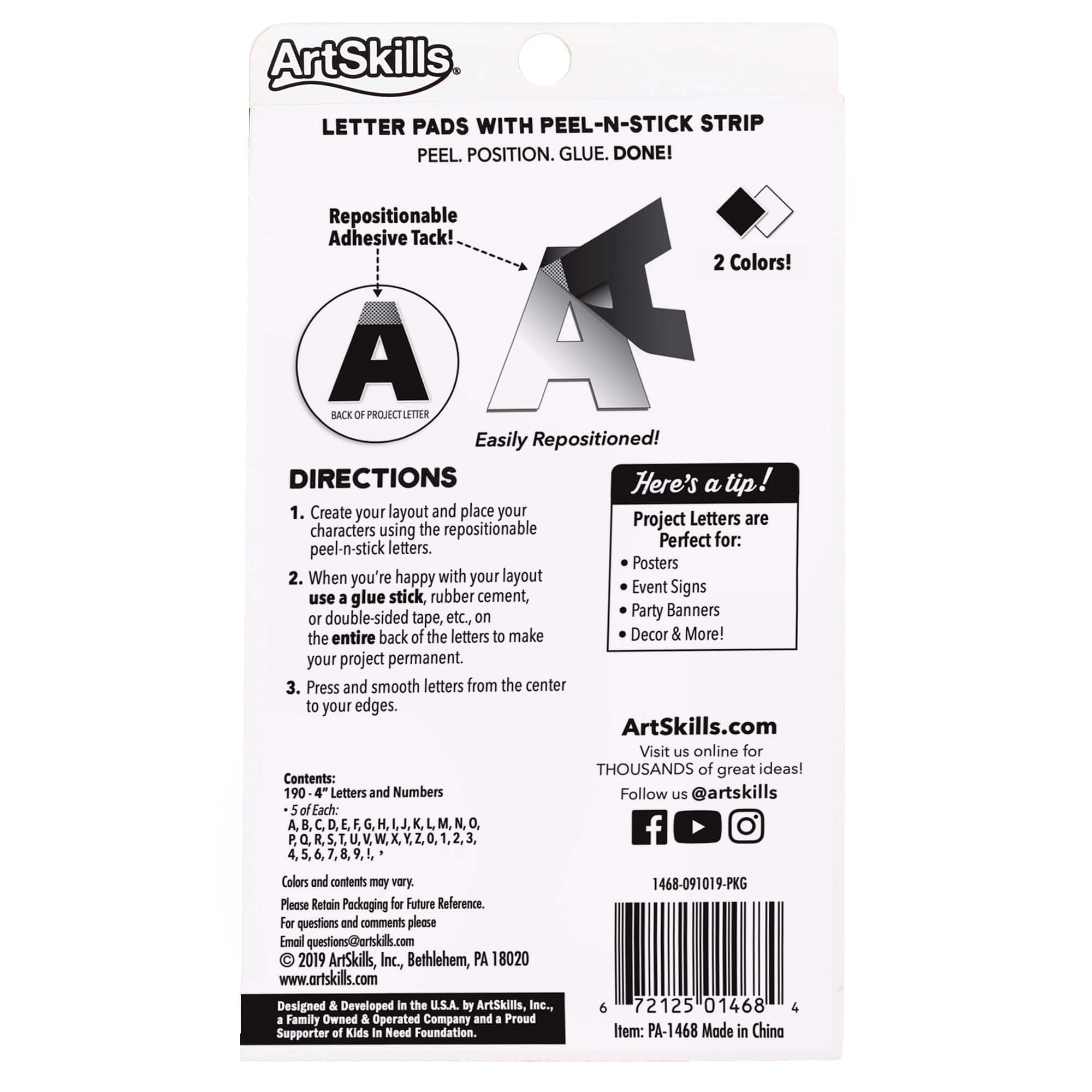 ArtSkills® 4" Black & White 190 Piece Paper Poster Letter Set