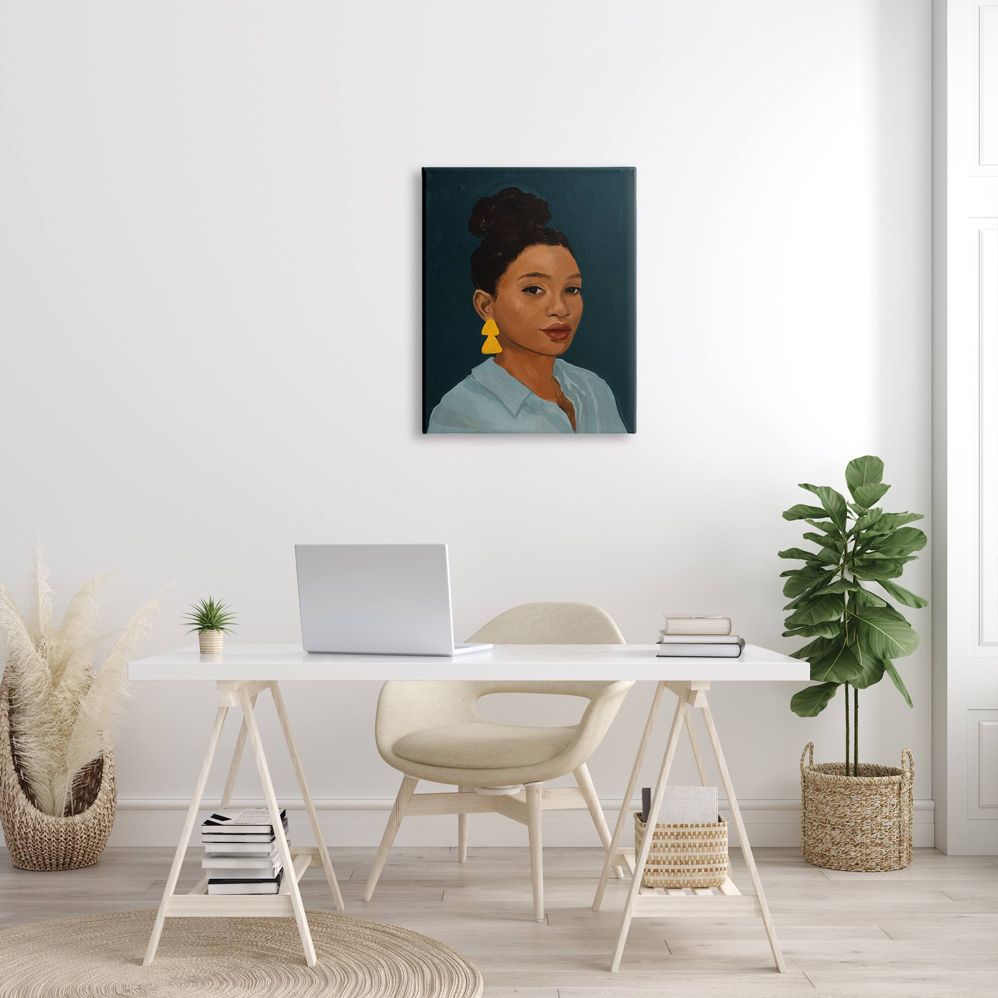 Stupell Industries Sophisticated Female Portrait With Yellow Triangle Earrings Canvas Wall Art