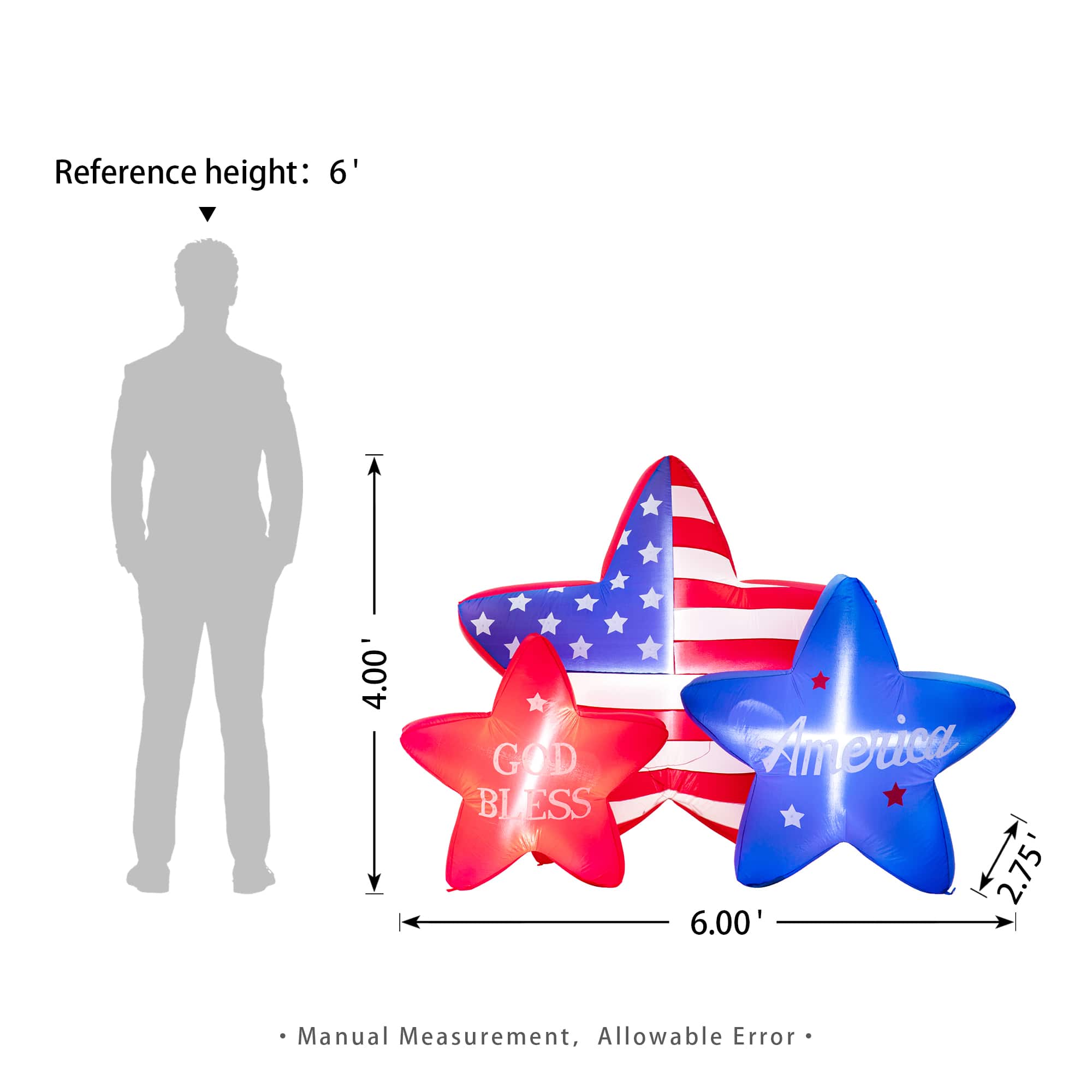 Glitzhome® 6ft. Lighted Patriotic American Inflatable Stars Décor