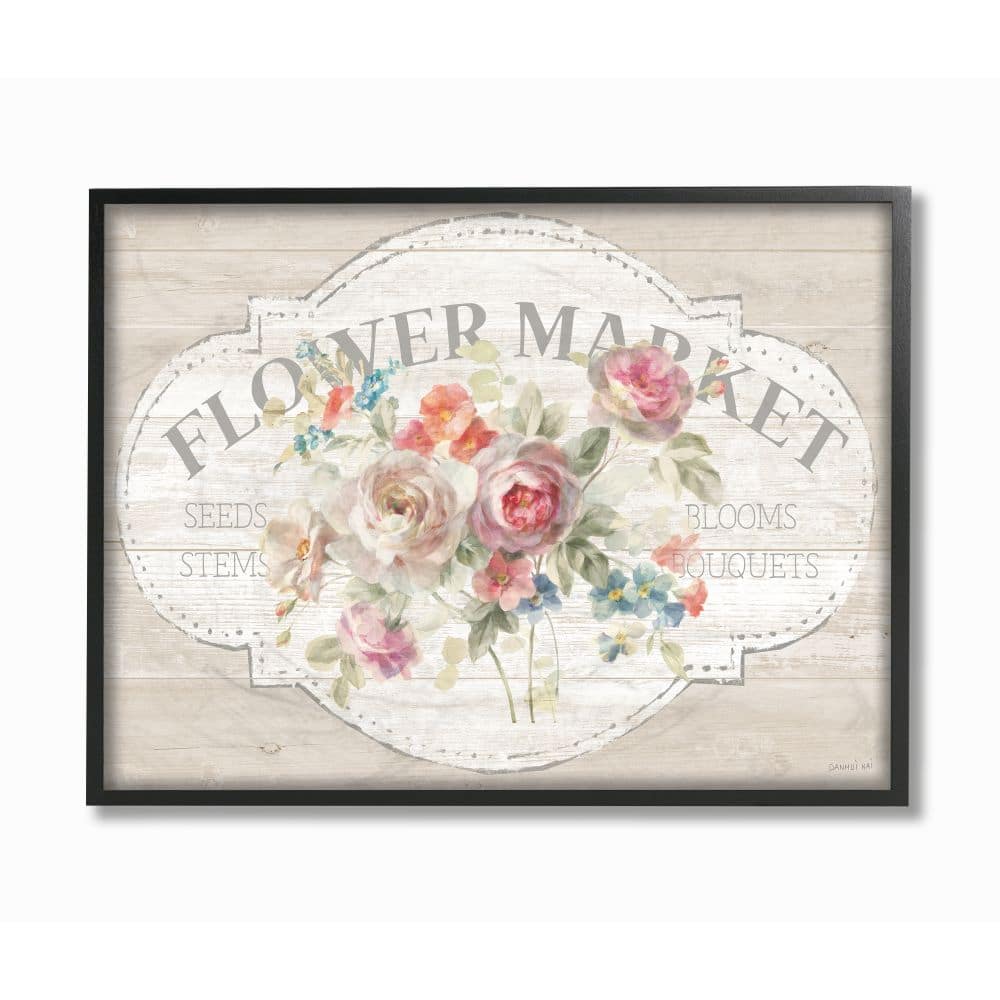 Stupell Industries Vintage Flower Market Black Framed Art