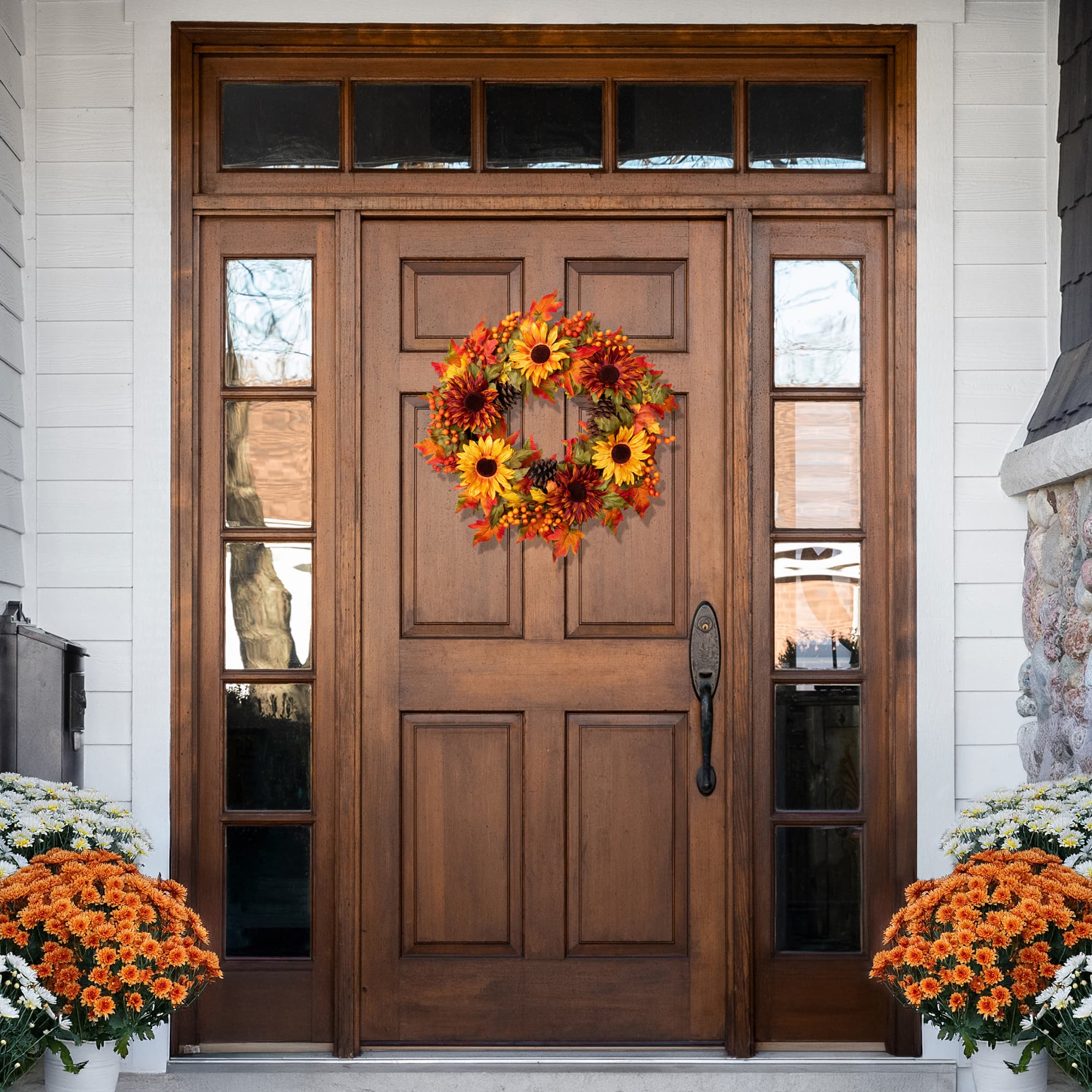 24" Sunflower & Pinecone Fall Wreath