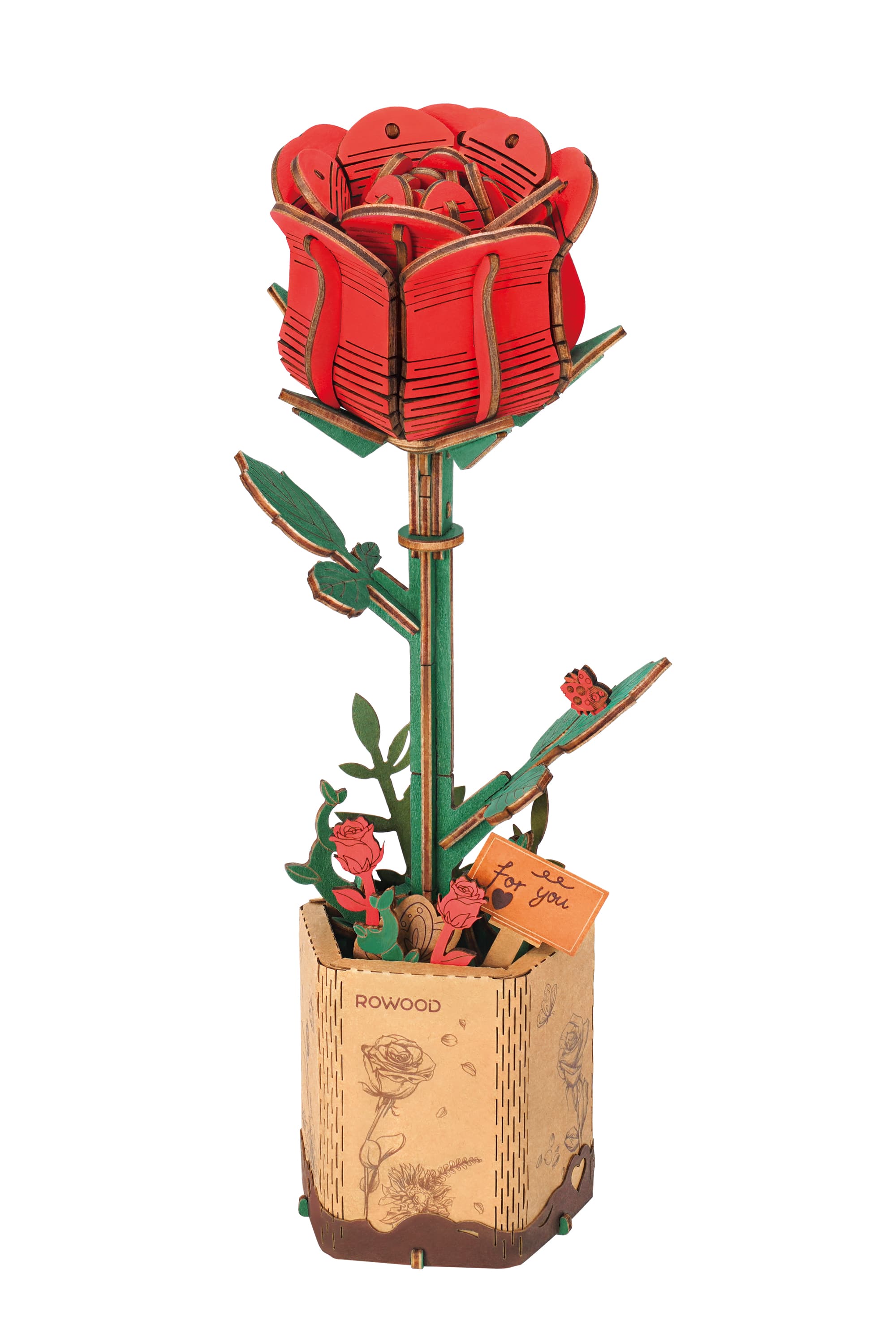 Rowood Red Rose Wooden Bloom Craft