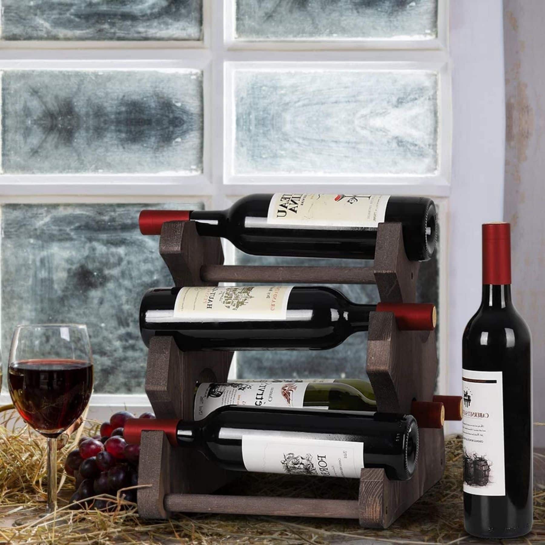 NEX™ 12.5" Brown Countertop 6-Bottle Wood Wine Rack