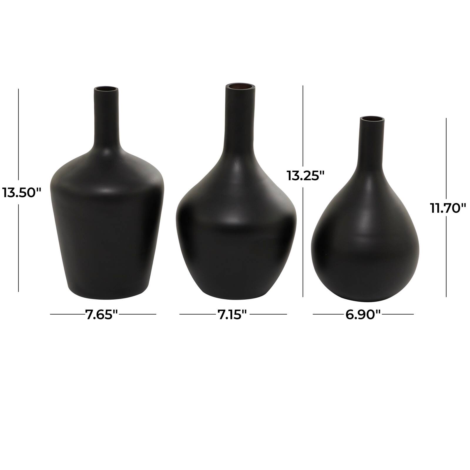 Black Glass Vase Set of 3 14", 13", 12"