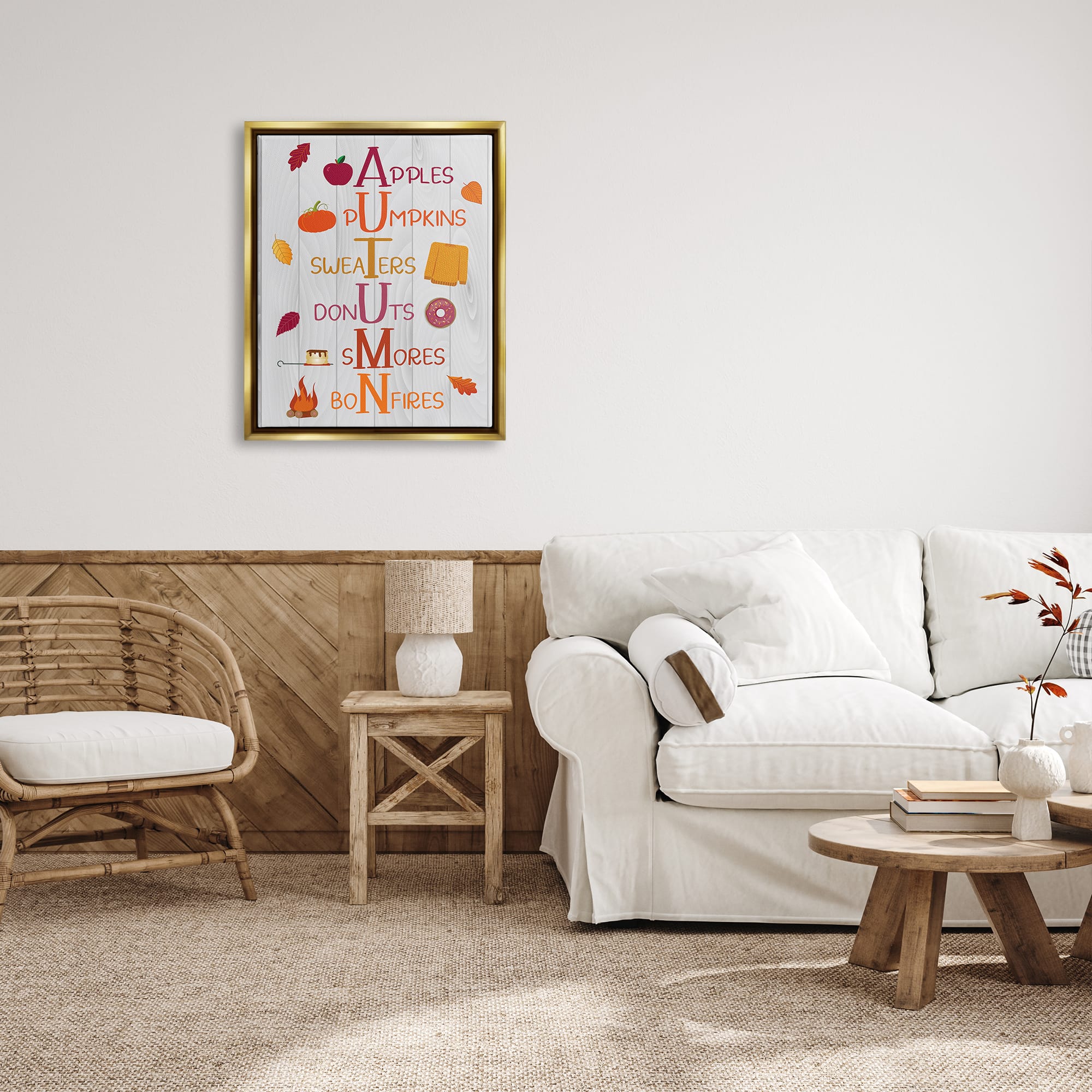 Stupell Industries Autumn Letters Seasonal Words Framed Floater Canvas Wall Art