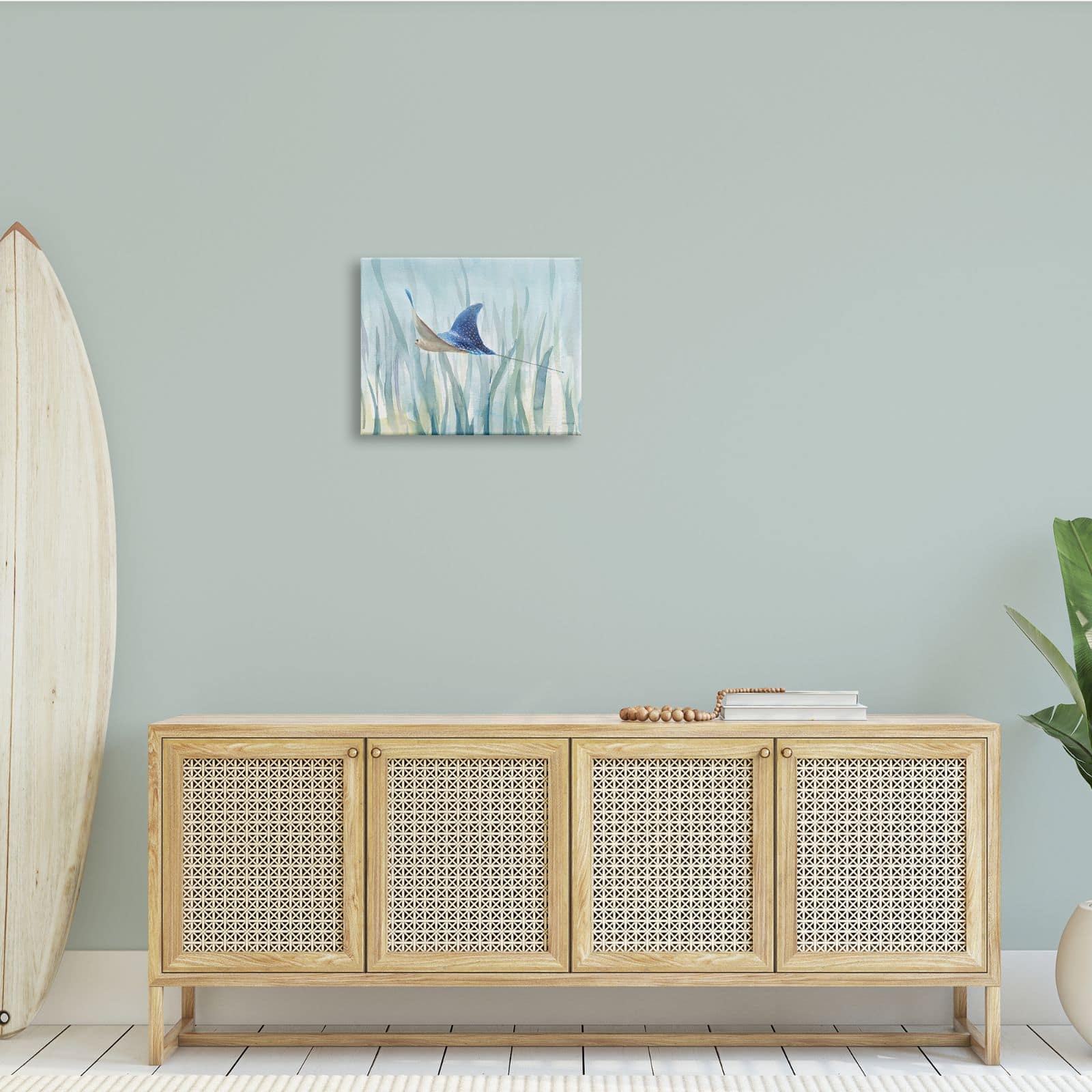 Stupell Industries Stingray Aquatic Animal Ocean Blue Spotted Sea Creature Canvas Wall Art