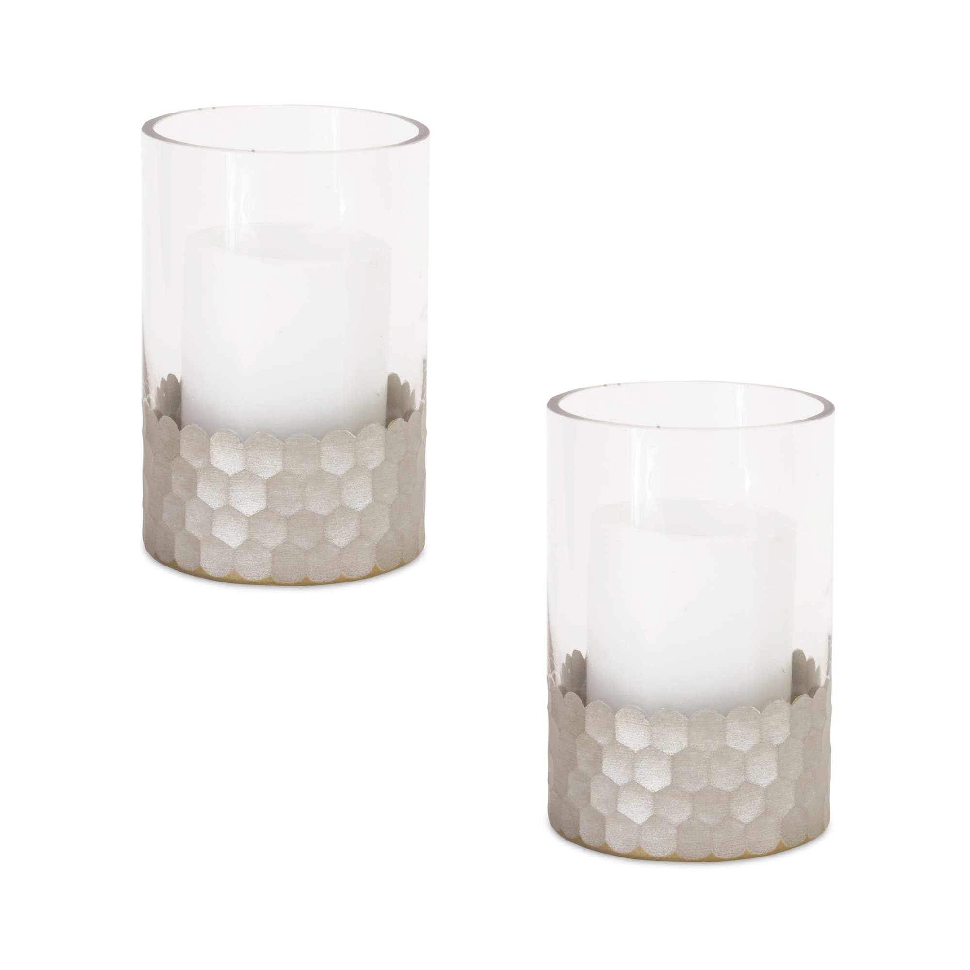 Glass Hurricane Candle Holder with Honeycomb Set