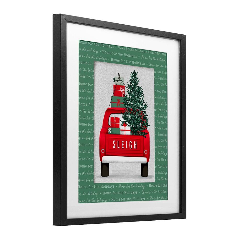 Stupell Industries Sleigh Truck with Christmas Phrases Framed Print Under Glass Wall Art