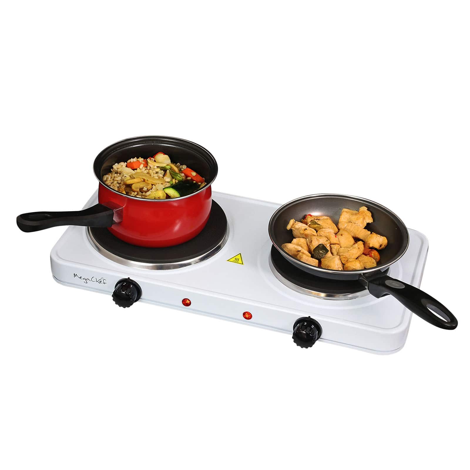 MegaChef Sleek White Electric Portable Lightweight Dual Burner Cooktop Buffet Range