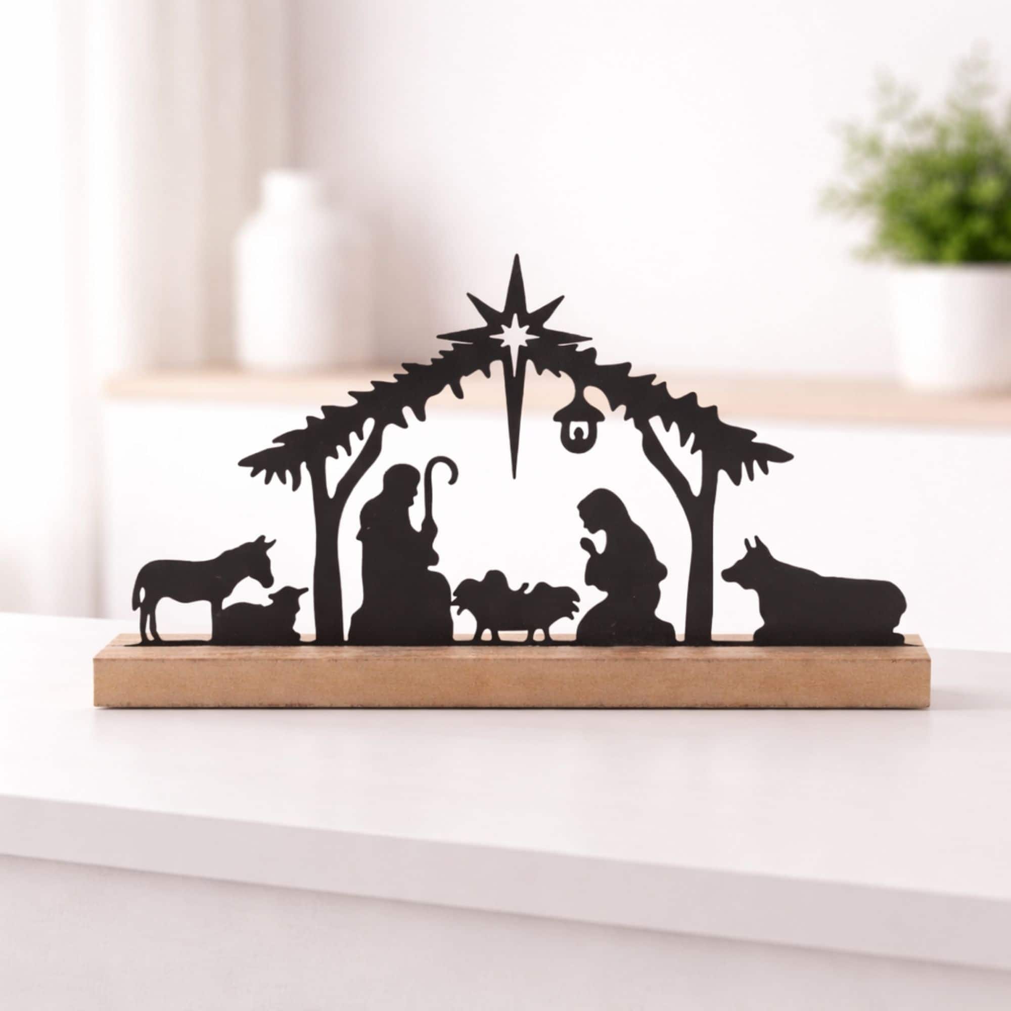 Melrose 11.75" Holy Family Nativity with Animals Silhouette Décor