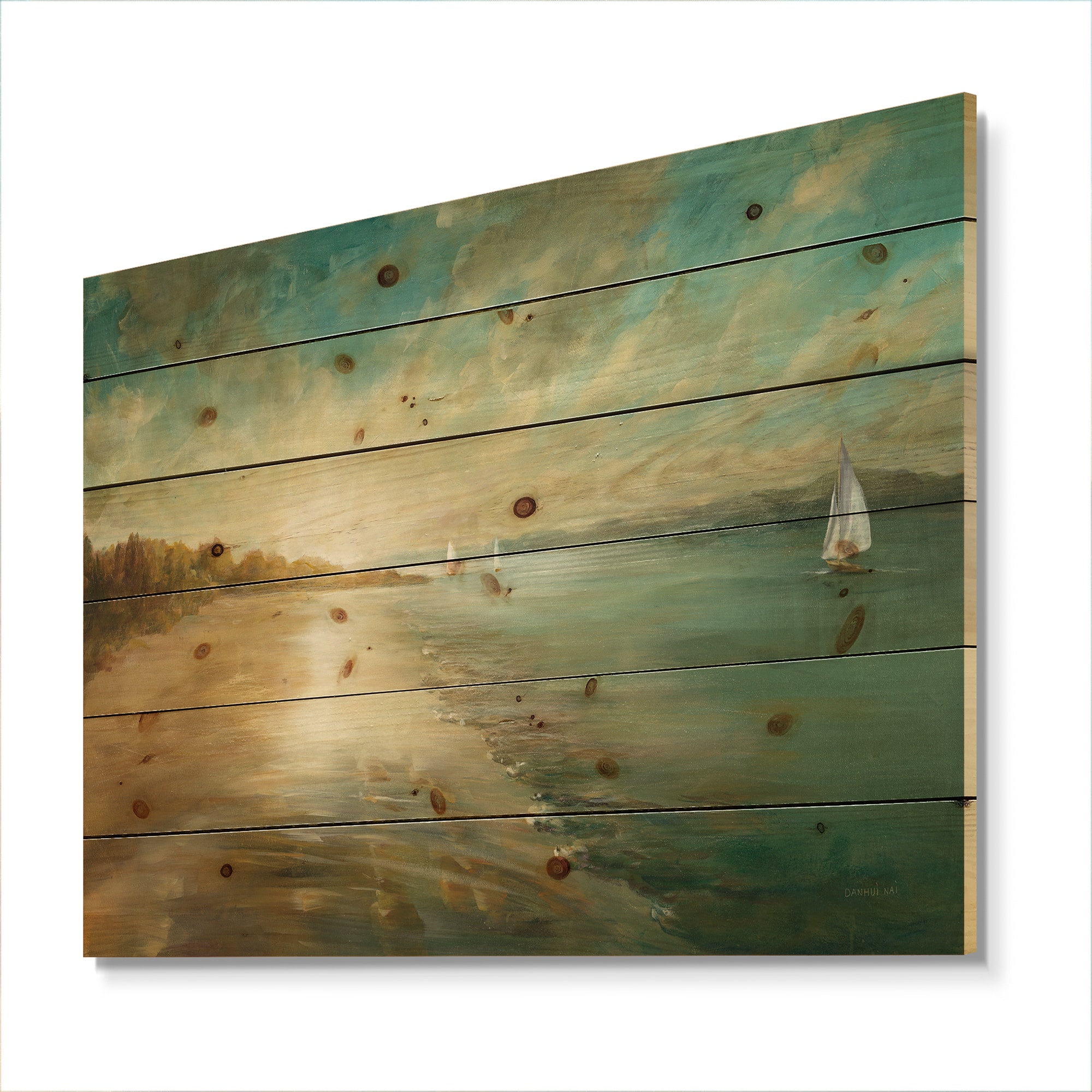 Designart - Coastal Pastel Horizon - Nautical & Coastal Print on Natural Pine Wood