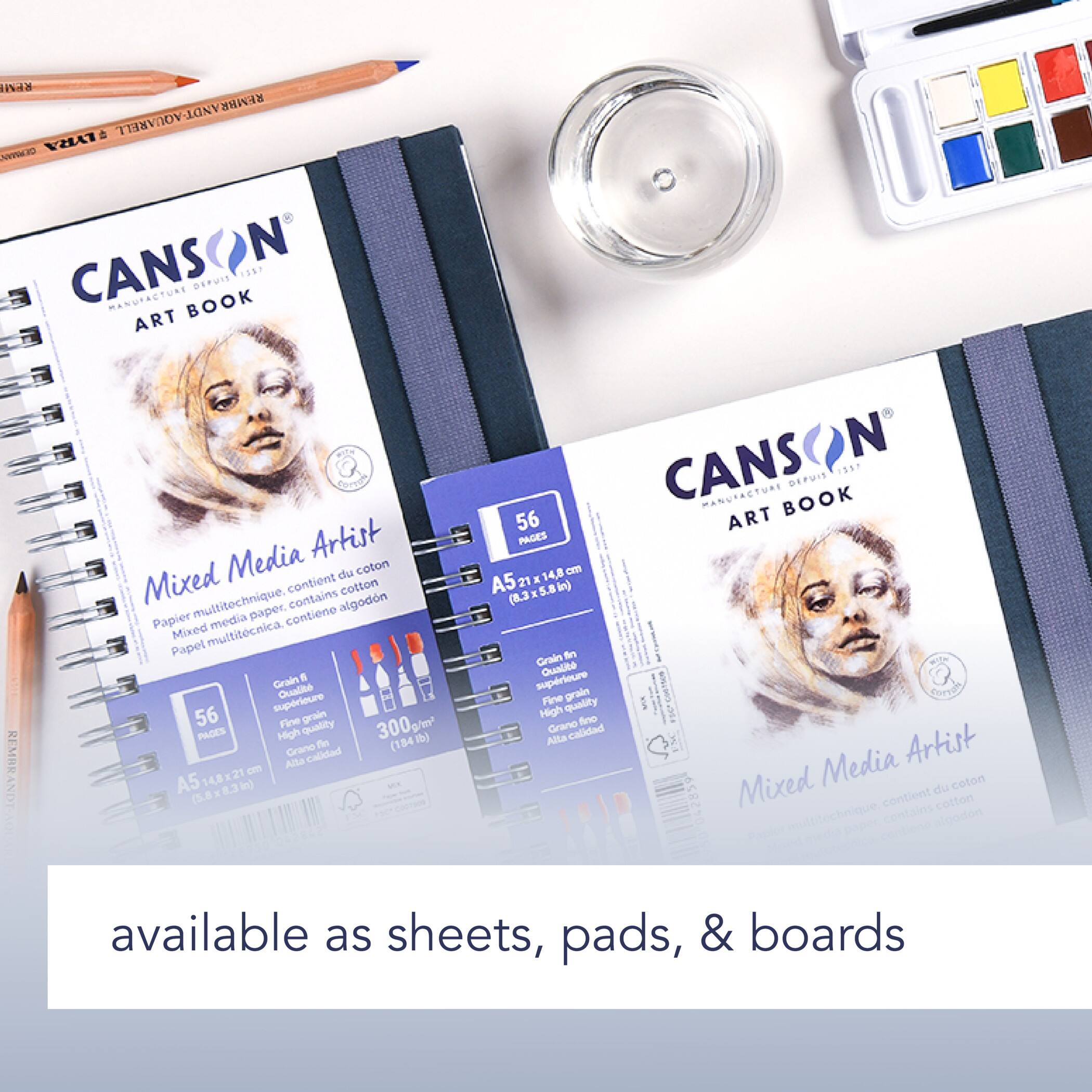 Canson Artist Series Mixed Media Art Book, Fabric Cover, Side Wire Binding, 56 Sheet