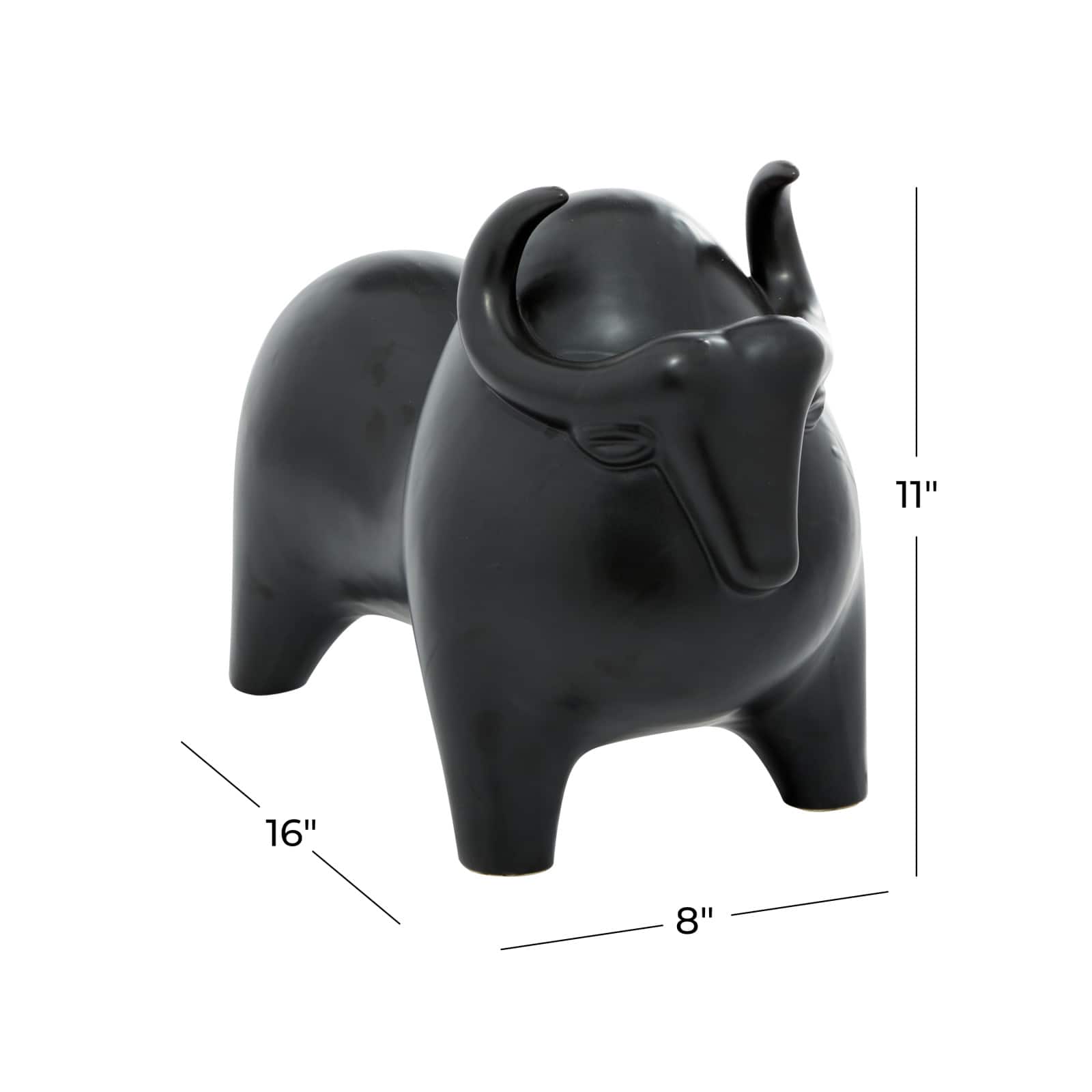 Black Porcelain Contemporary Buffalo Sculpture, 11" x 8" x 16"