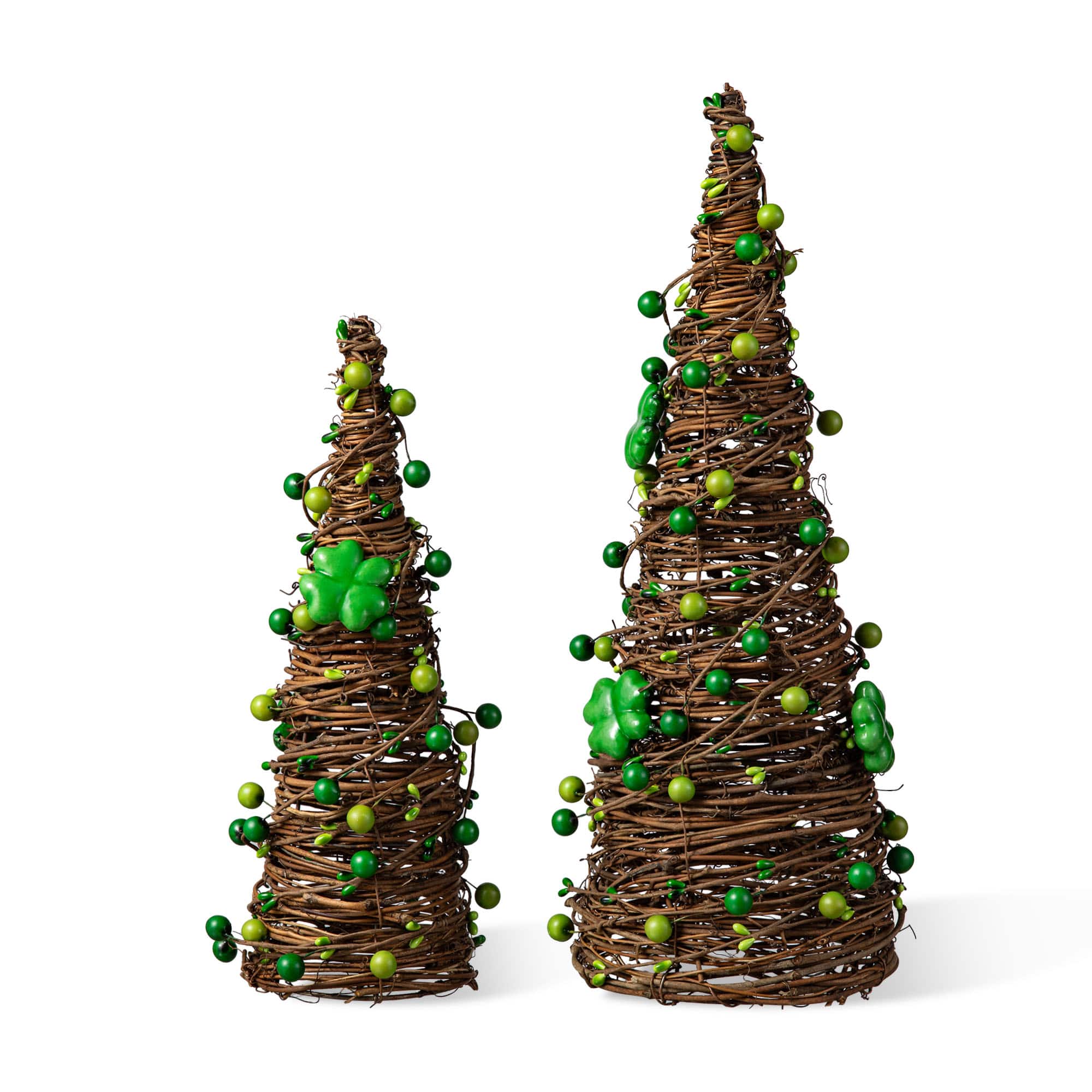 Glitzhome® St. Patrick's Rattan Shamrock & Berry Table Tree Set