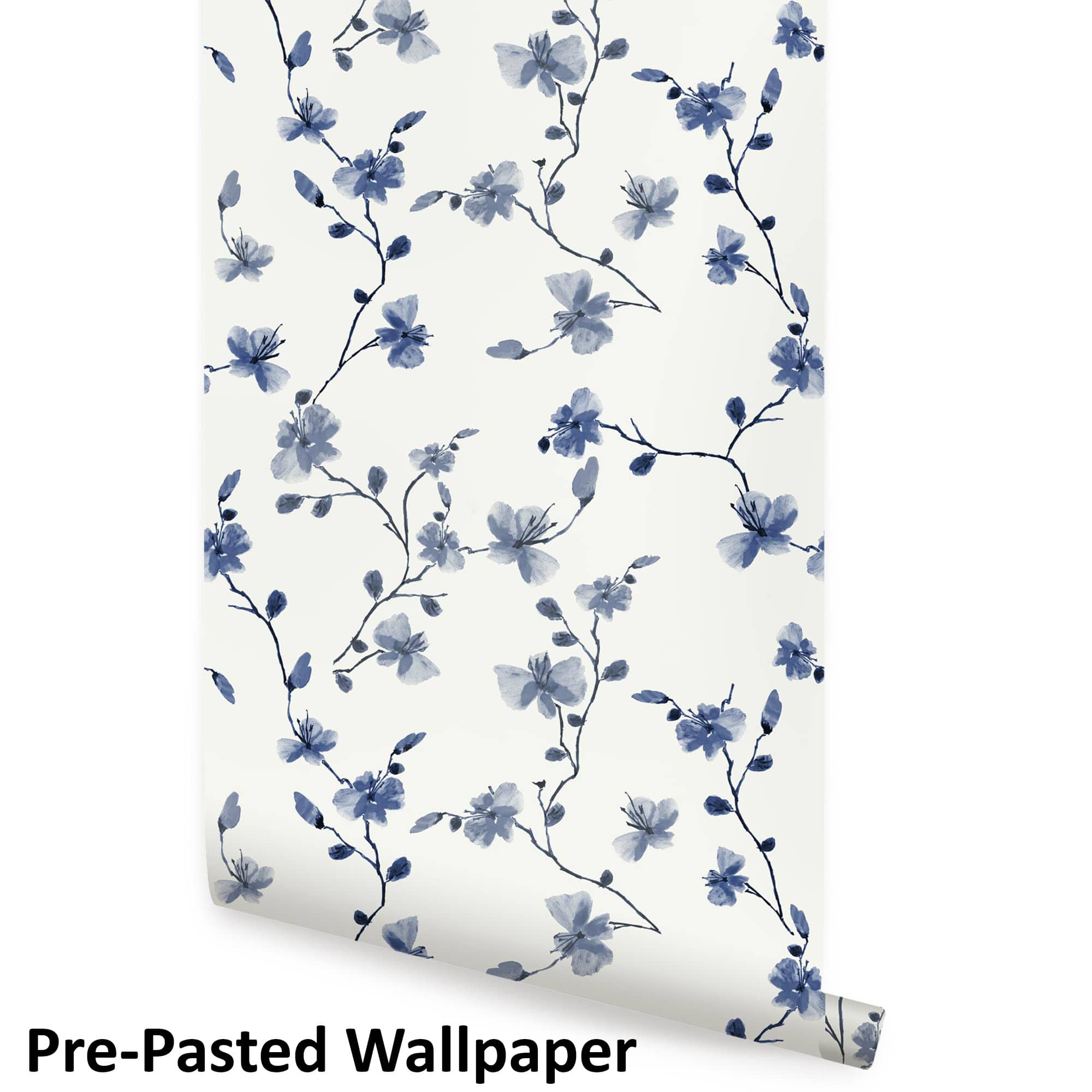 Simple Shapes Blue Azure Climbing Bloom Pre-pasted Wallpaper Rolls, 2ct.