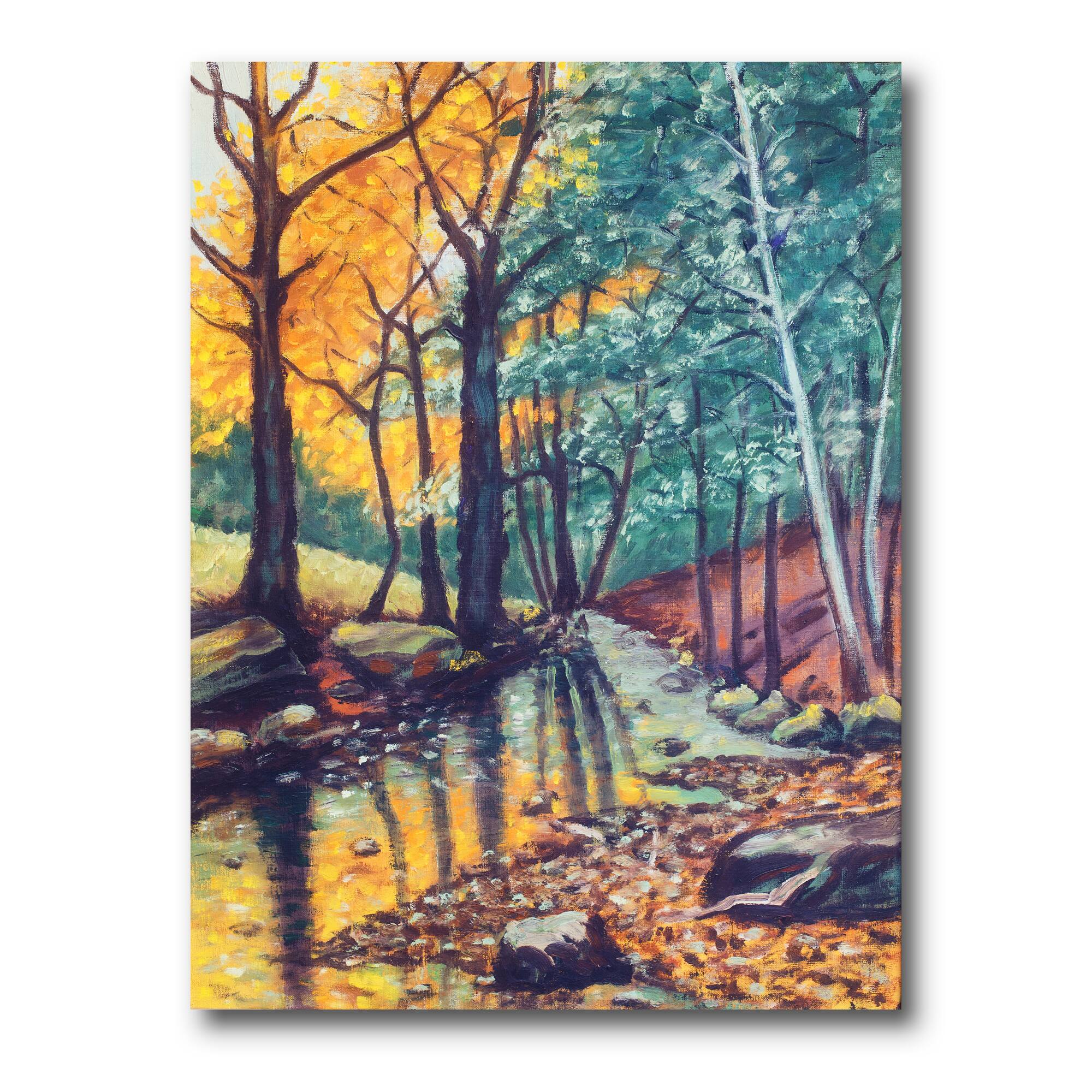 Designart - Landscape With River In Autumn Forest Sunset - Traditional Canvas Wall Art Print