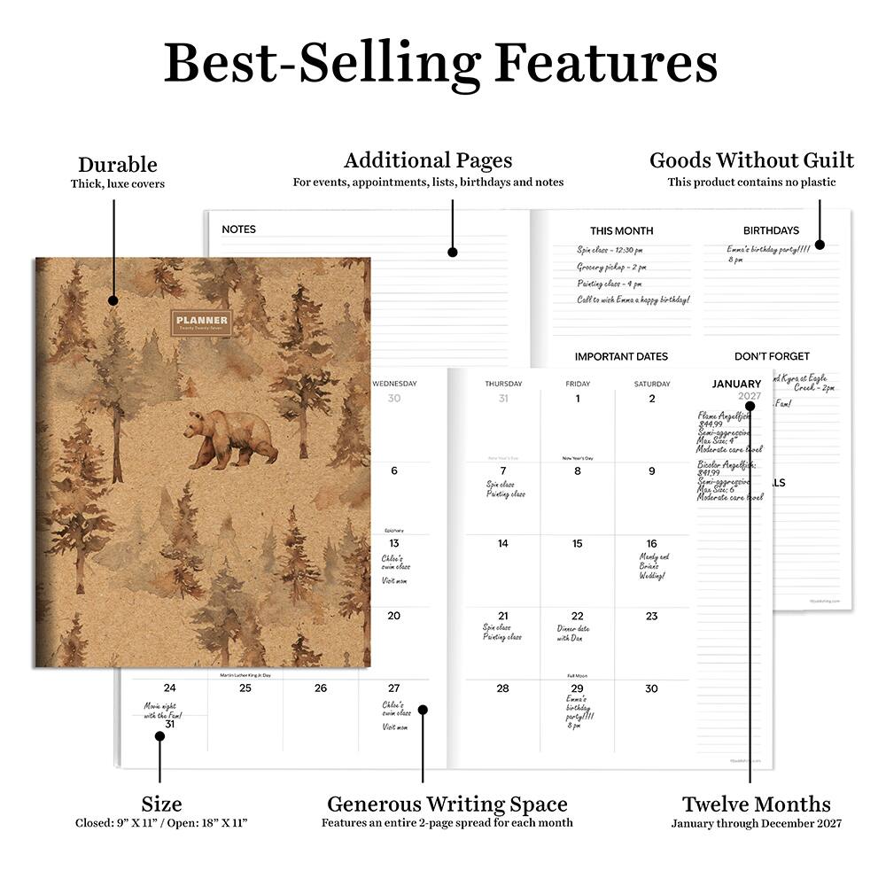 2027 Bear Tracks Large Monthly Planner
