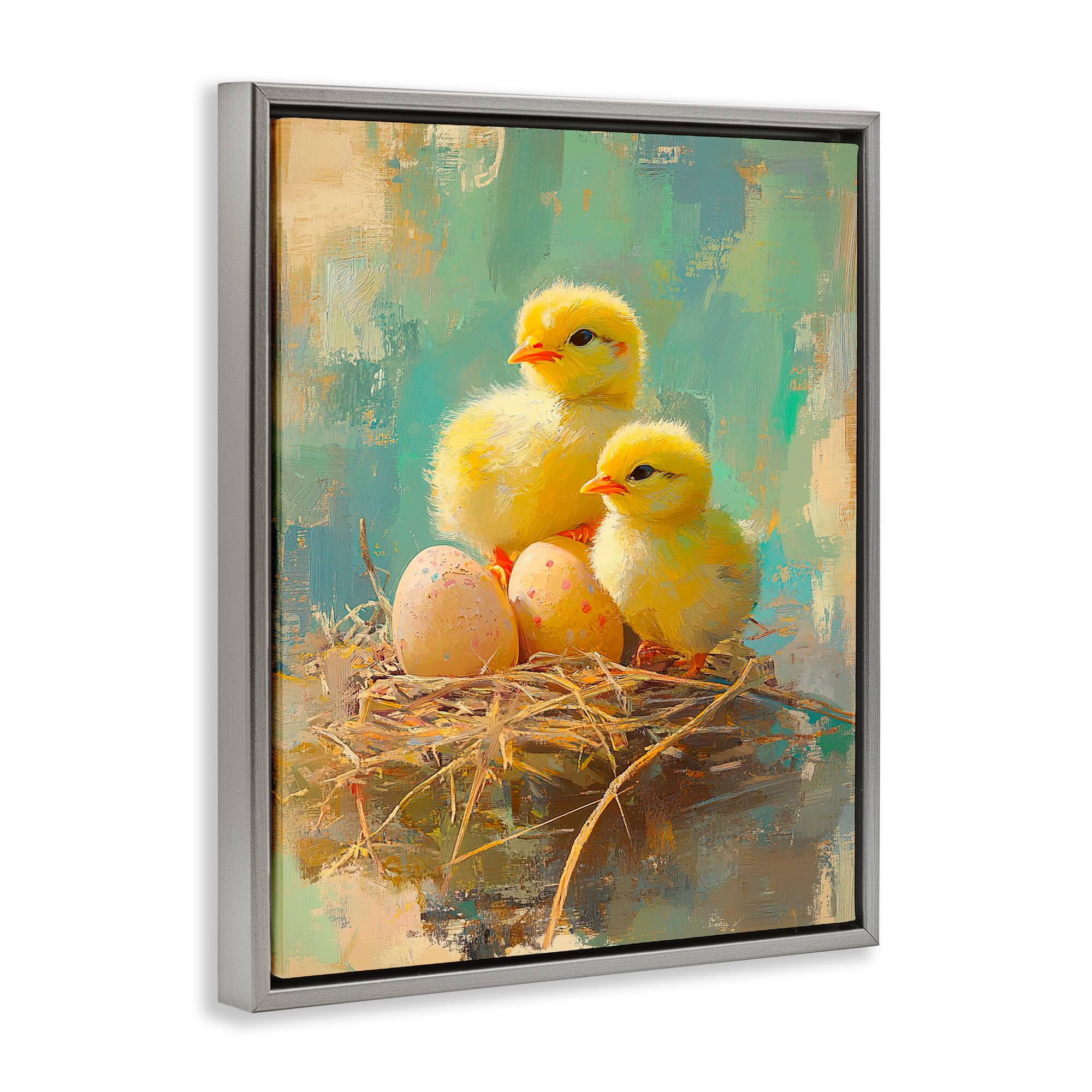 Stupell Industries Easter Chicks & Eggs Floating Frame Wall Art