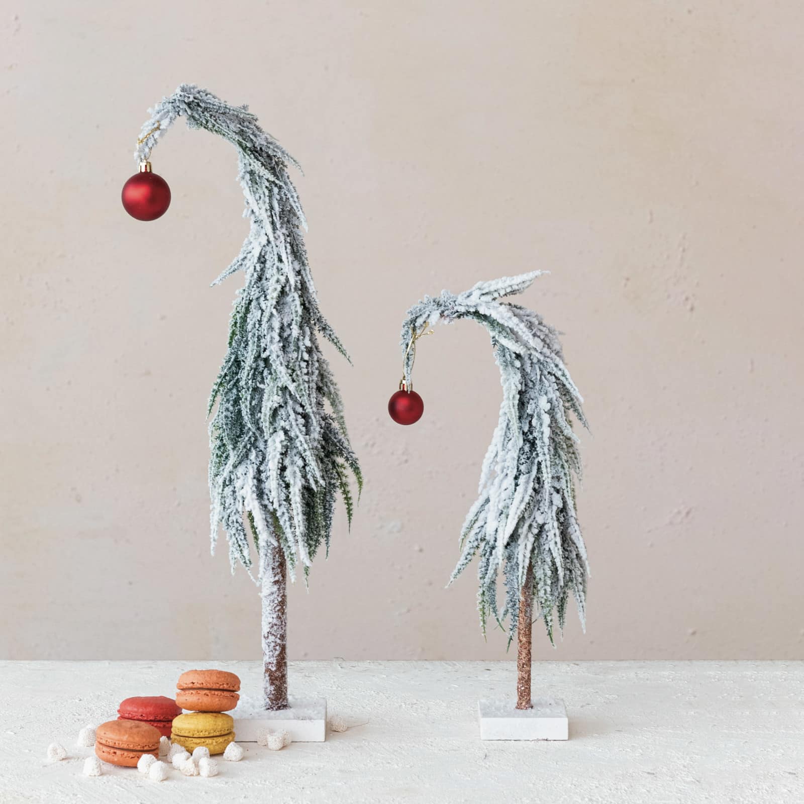 Hello Honey 14" Snow Finish Faux Evergreen Tree with Wood Base