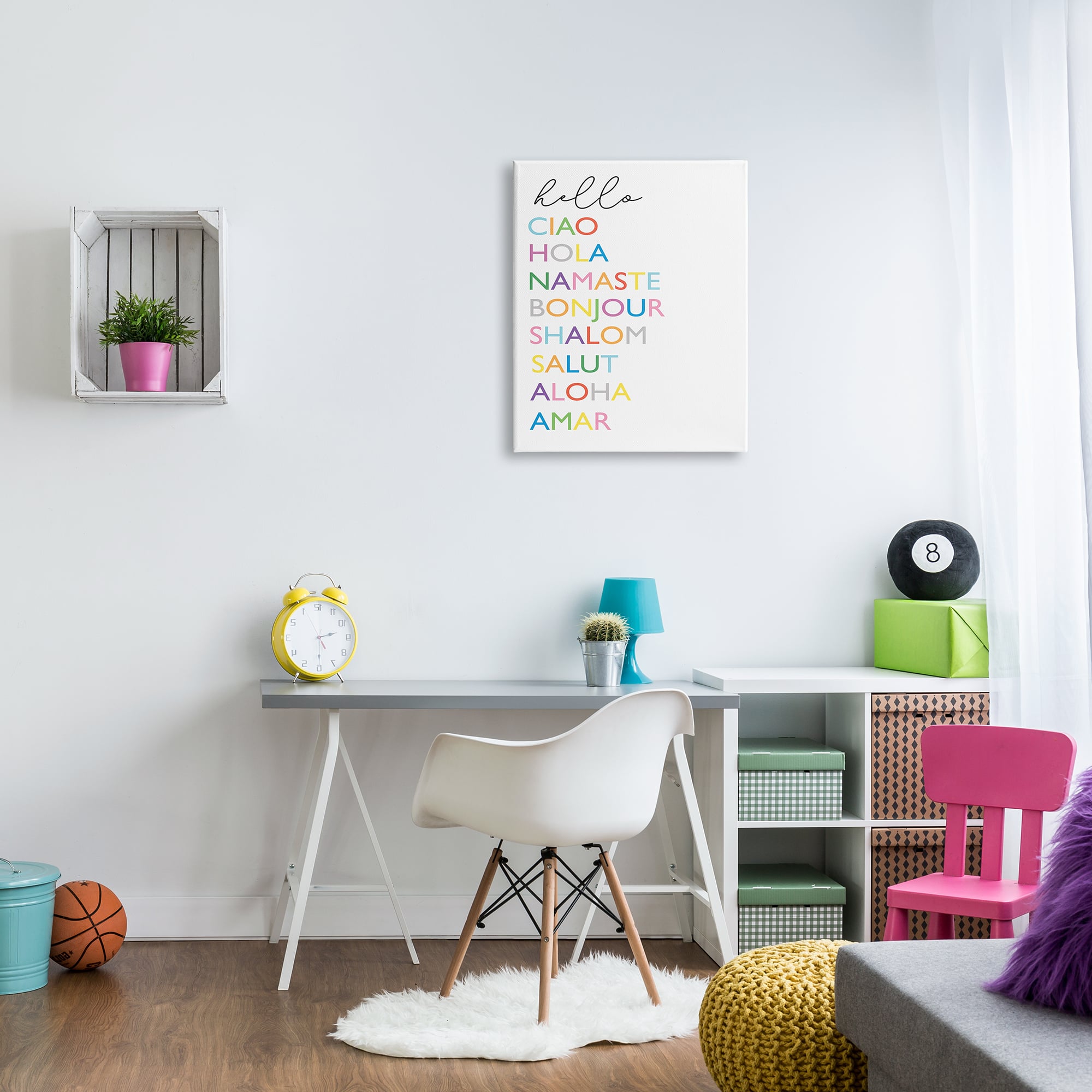 Stupell Industries Hello Ciao Hola Namaste Greetings Rainbow Typography Canvas Wall Art