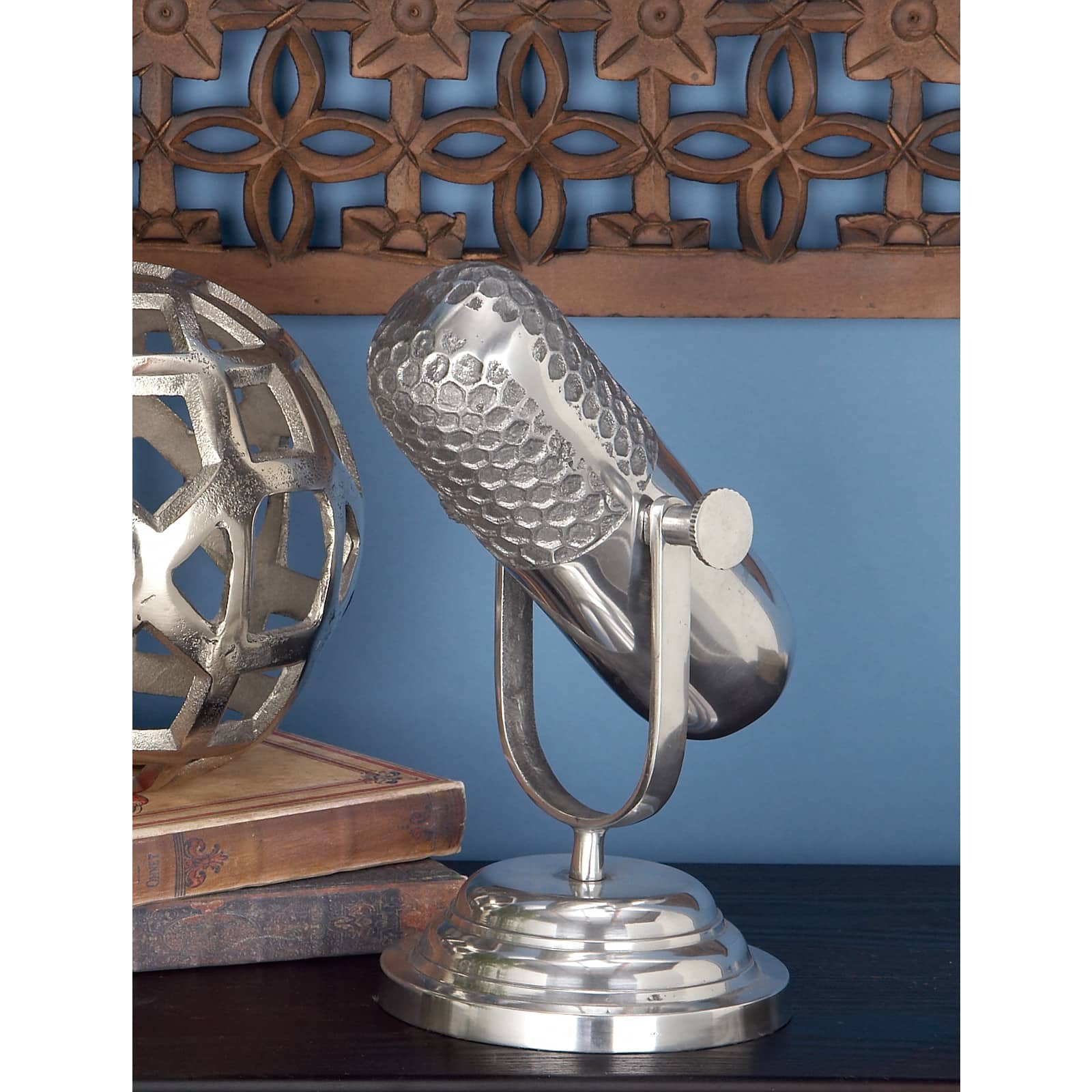 Silver Aluminum Traditional Sculpture, Microphone 9" x 9" x 6"