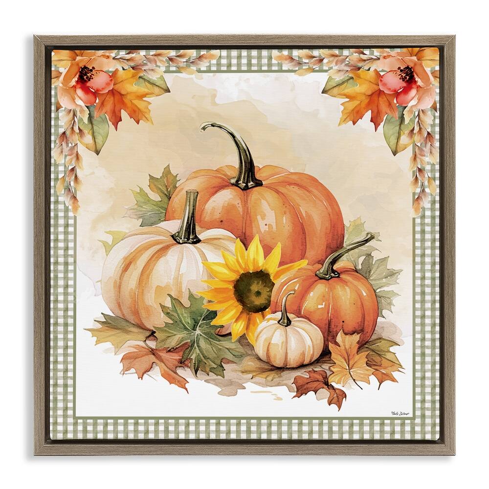 Stupell Industries Autumn Pumpkins Floral Border Floater Framed Art
