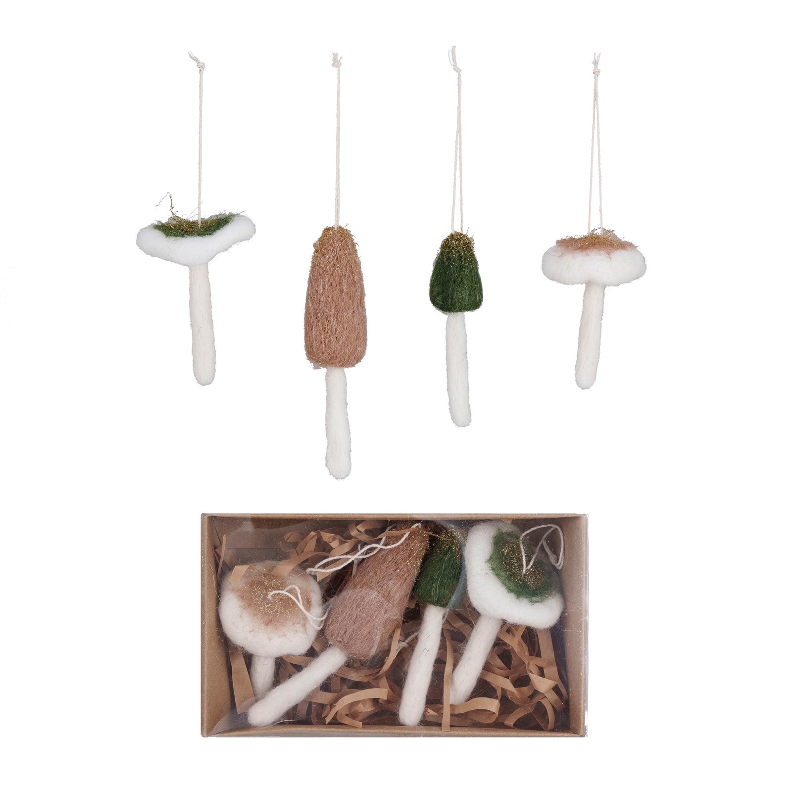 Hello Honey® Multicolor Wool Mushroom with Gold Glitter Ornaments Set