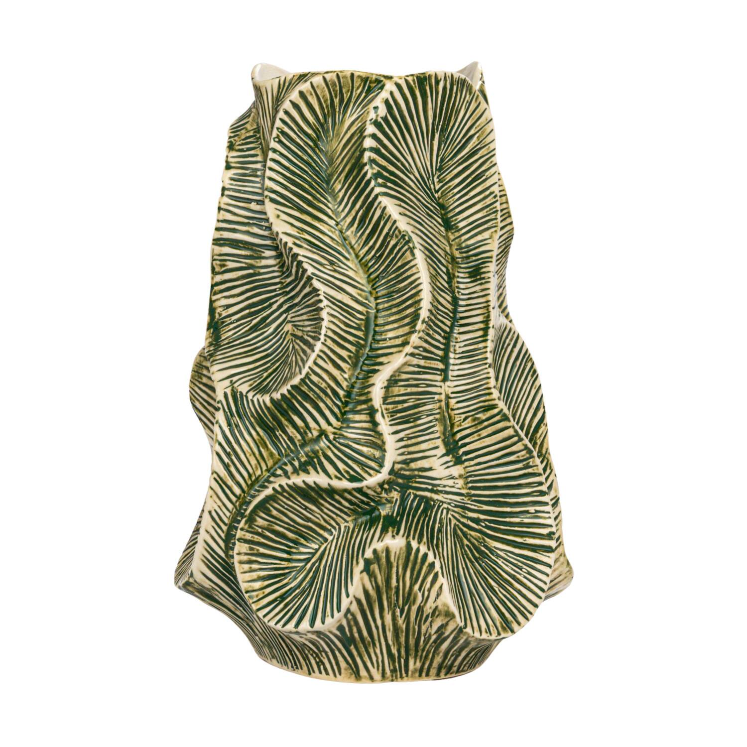 Hello Honey® 12.75" Green Textured Stoneware Organic Shaped Vase with Reactive Glaze