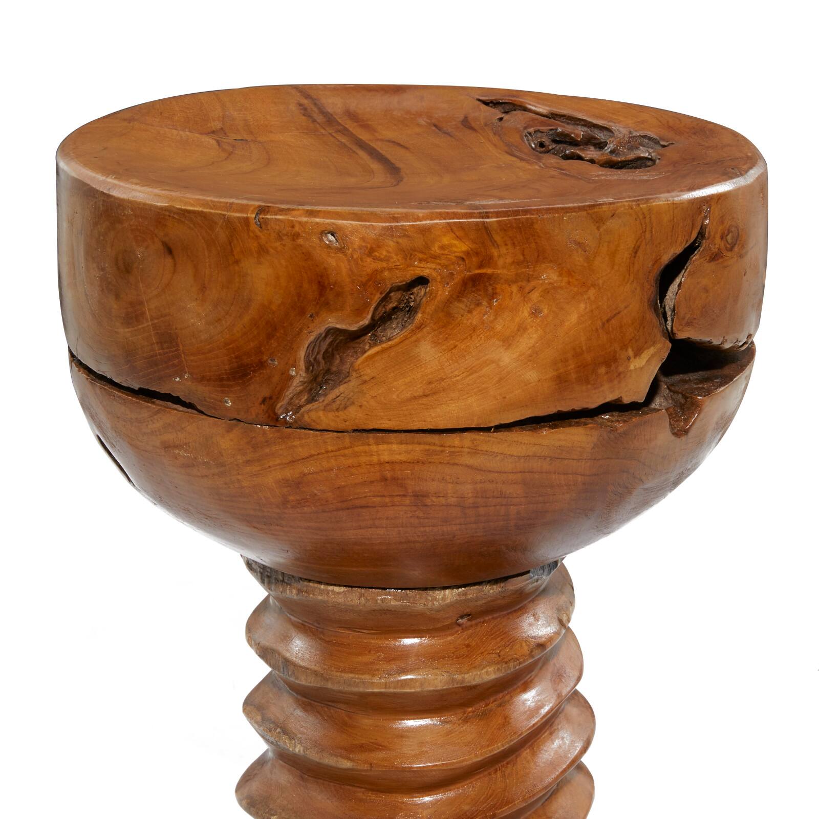 20" Brown Teak Wood Rustic Stool