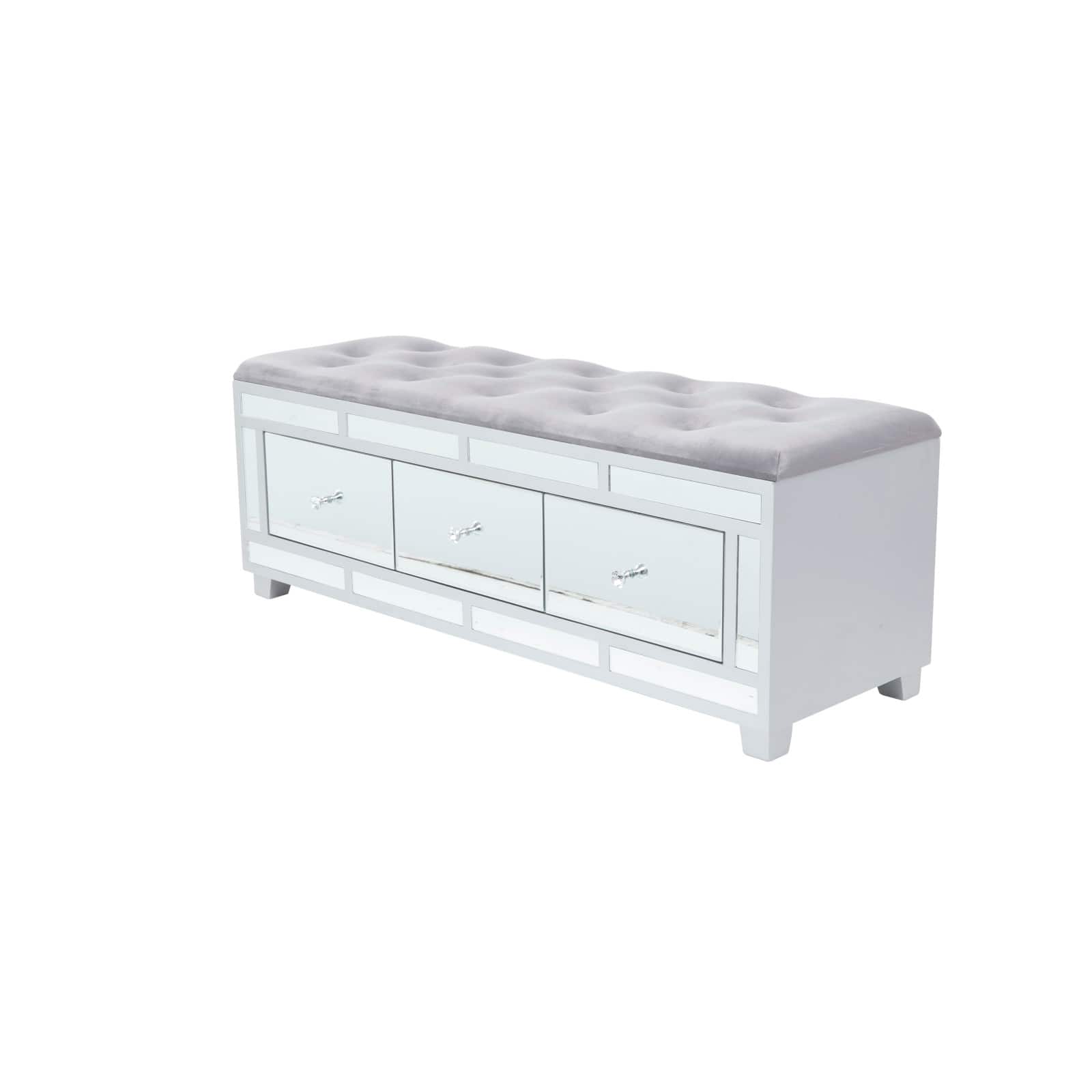 Grey Wood Glam Bench, 47" x 16" x 18"
