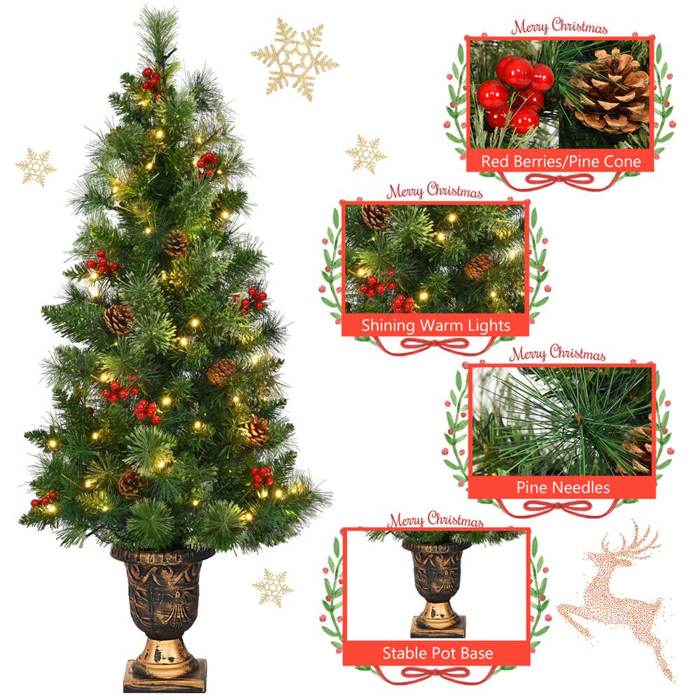 Costway 4ft. Pre-Lit Entrance Artificial Christmas Tree in Gold Urn, Warm White LED Lights