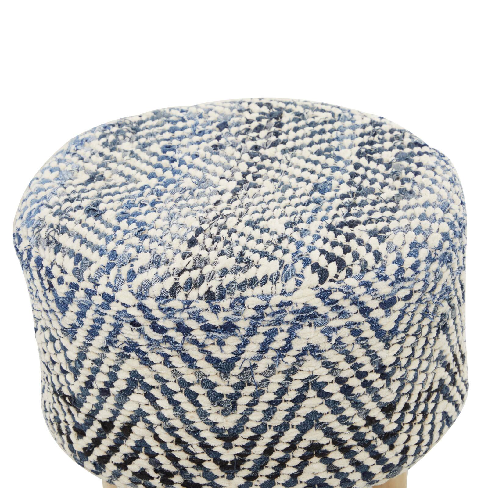 Blue Wood Bohemian Stool, 16" x 16" x 17"
