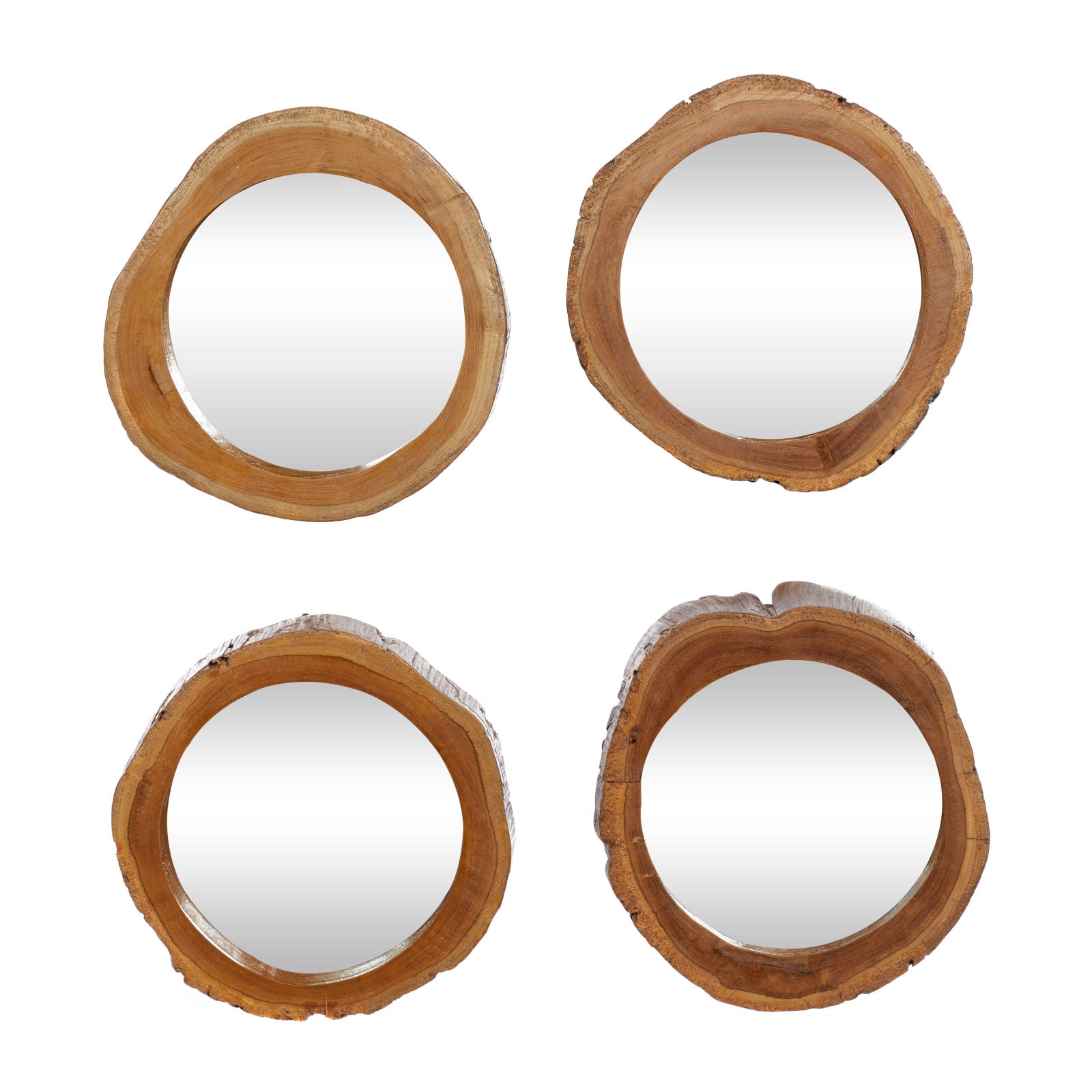 13" Brown Teak Wood Rustic Wall Mirror, 4ct.