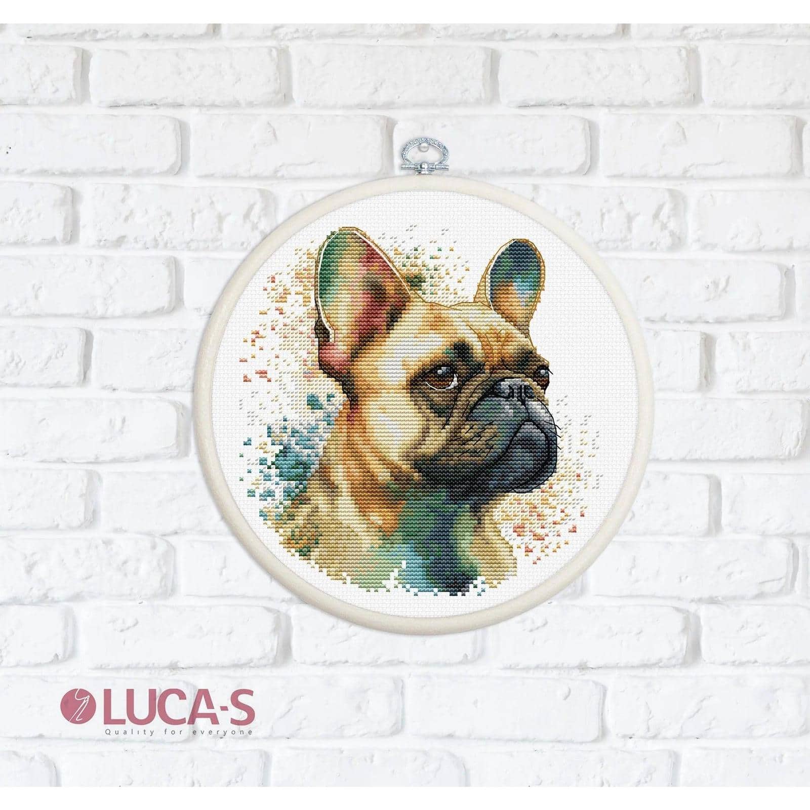 Luca-S French Bulldog Counted Cross Stitch Kit with Display Hoop