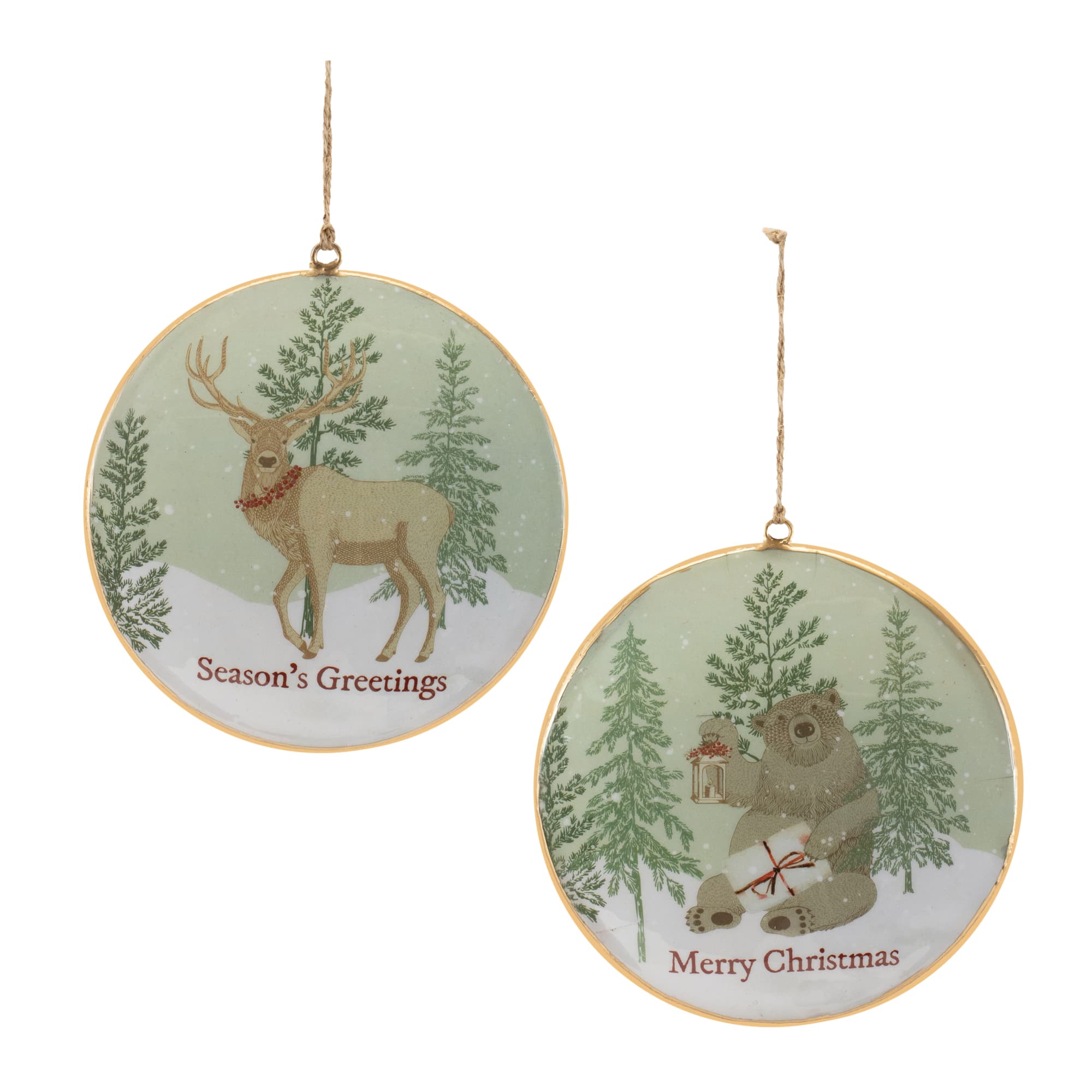 5.75" Woodland Christmas Sentiment Disc Ornament Set