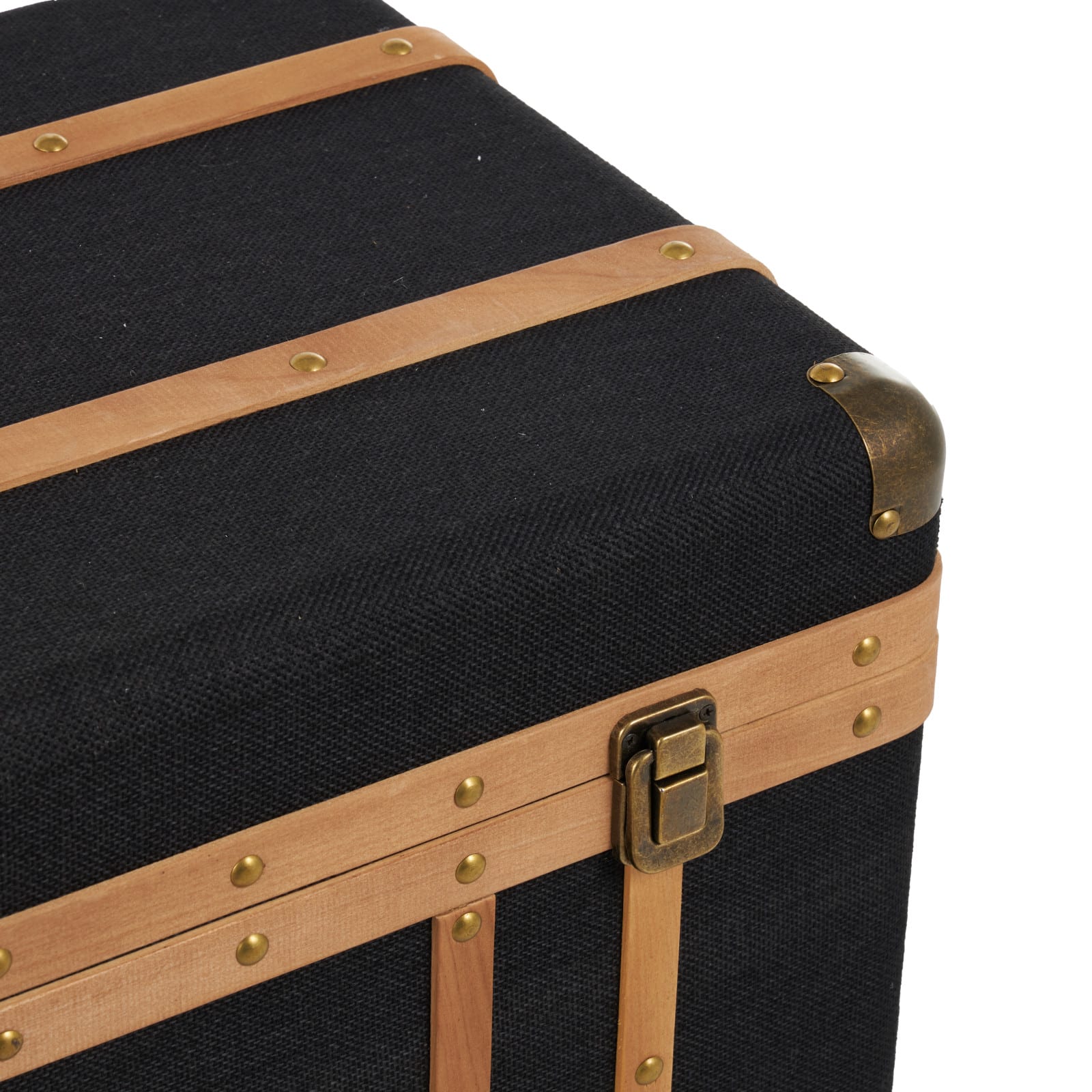 Black Fabric Decorative Trunk Set with Brass Metal Latches