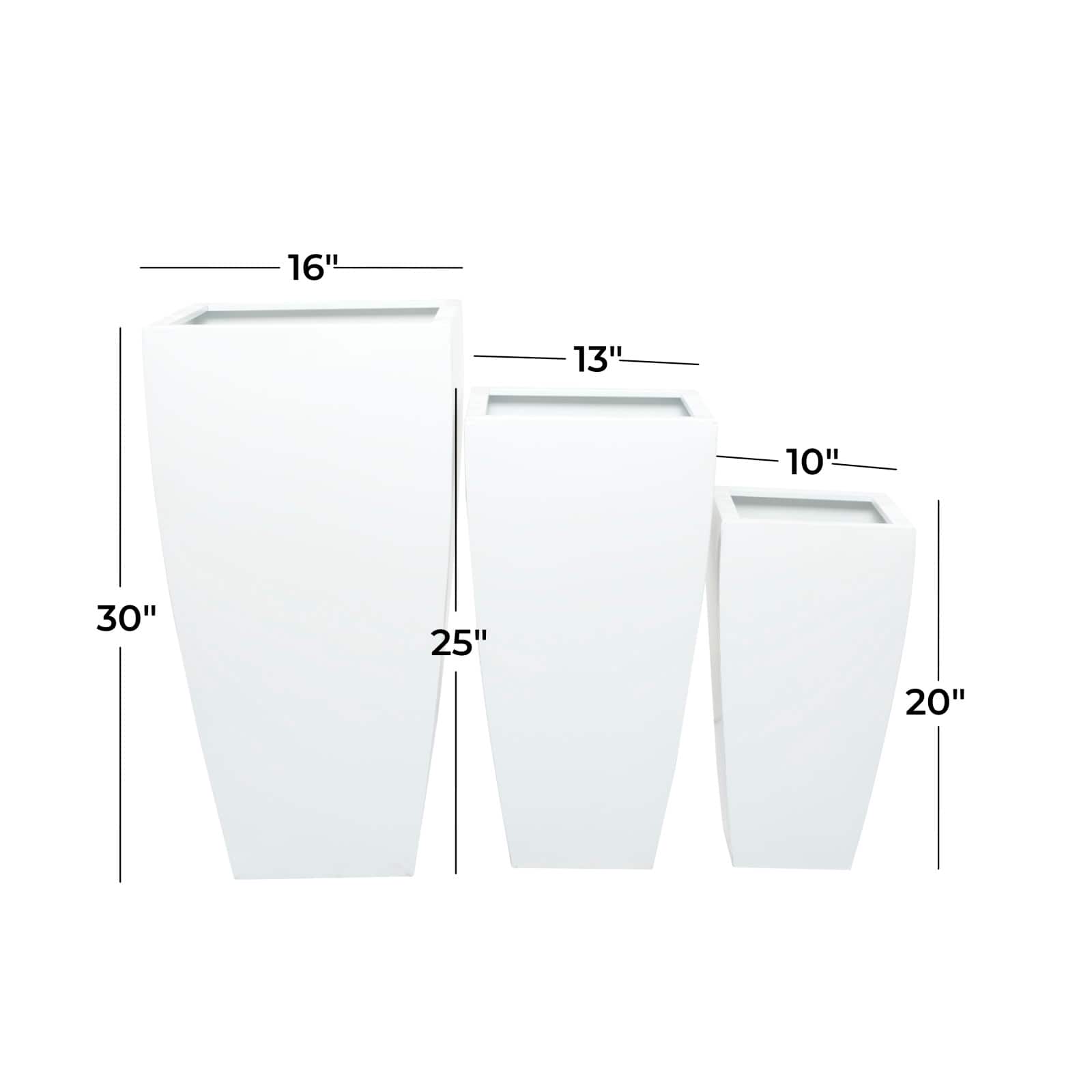 White Modern Planter, Set of 3" 30", 25", 20"