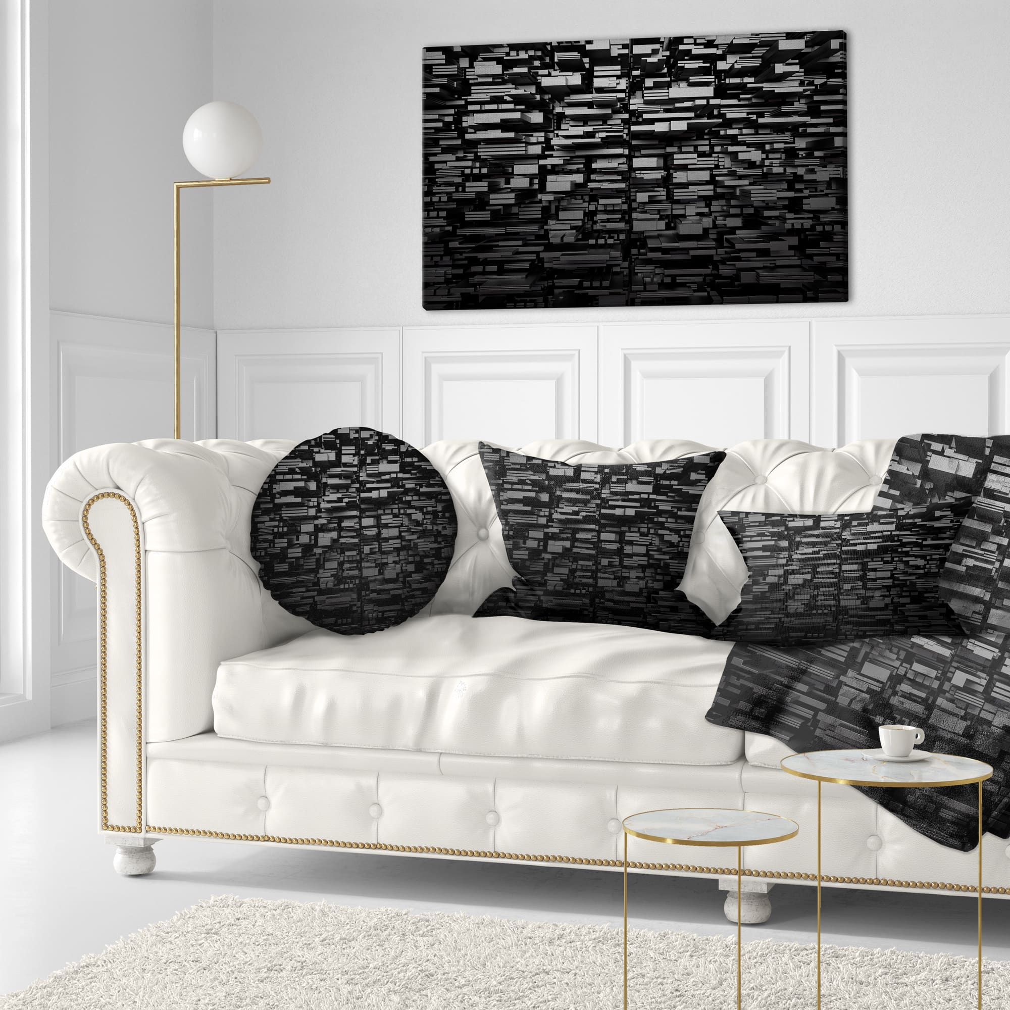 Designart - Black 3D Geometric Background - Abstract Canvas Art Print