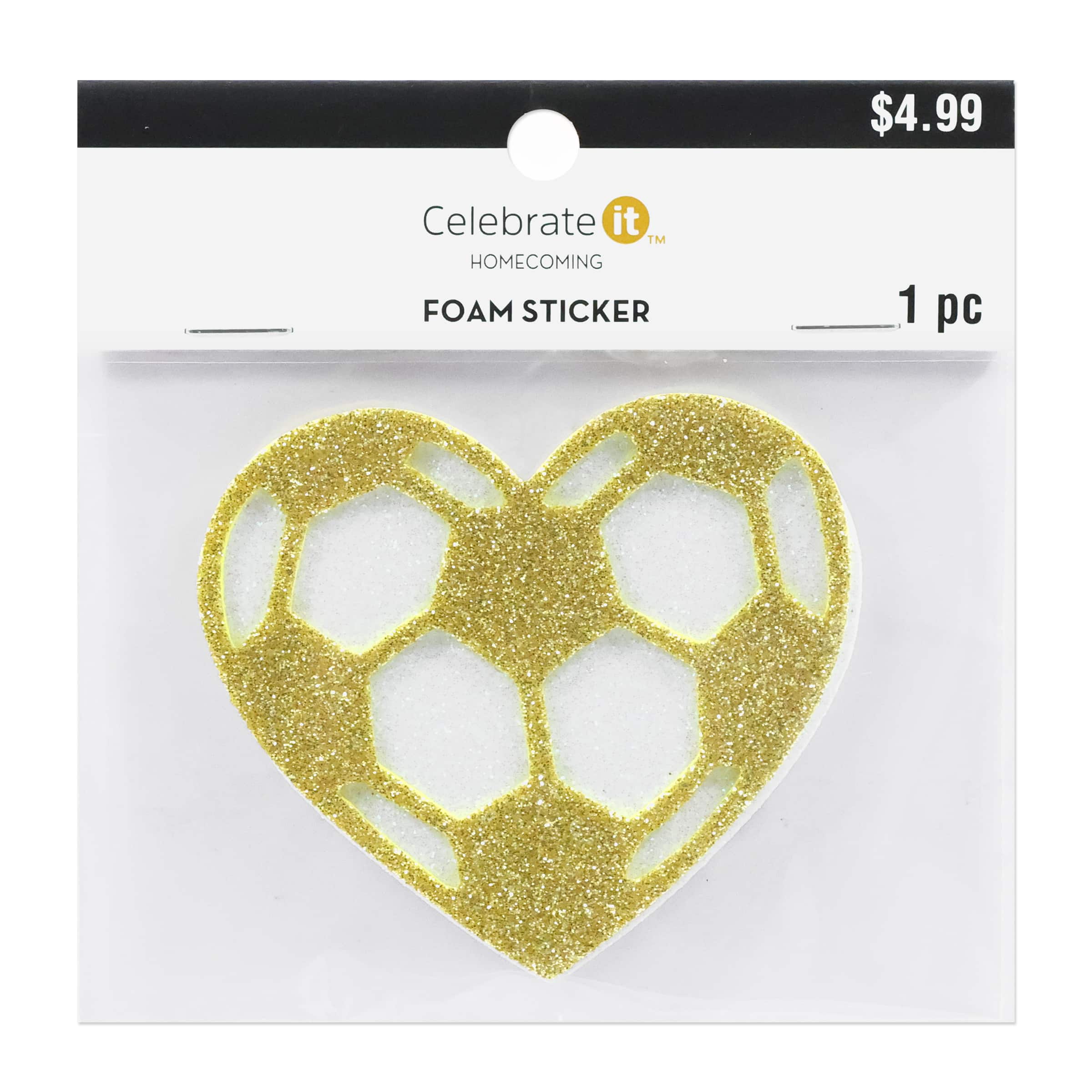 Glitter Soccer Heart Foam Sticker by Celebrate It®